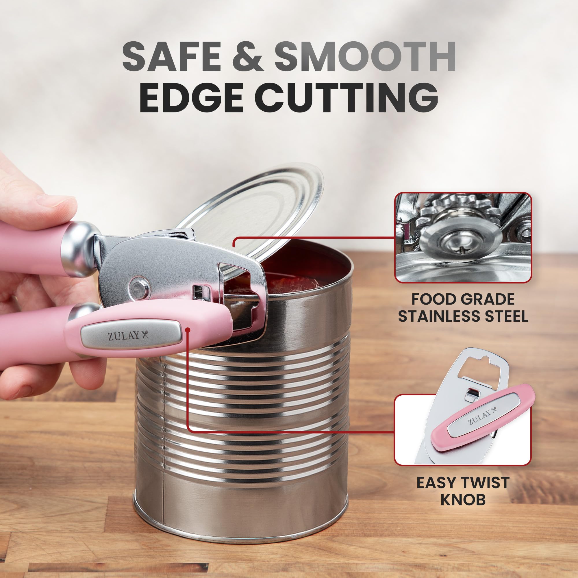 Zulay Kitchen COMFY™ Can Opener Manual with Bottle Opener - Rust Proof Stainless Steel Manual Can Opener With Turn Knob & Comfy Soft Grip Handles - Black