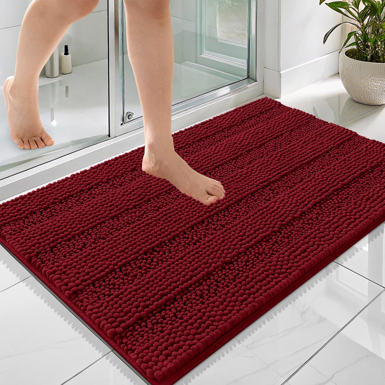 OLANLY Thick Bathroom Rugs 30x20, Extra Soft Absorbent Chenille Striped Bath Rugs, Rubber Backing, Machine Wash Dry, Bath Mats for Bathroom Floor, Tub and Shower, Home Decor Accessories, Grey