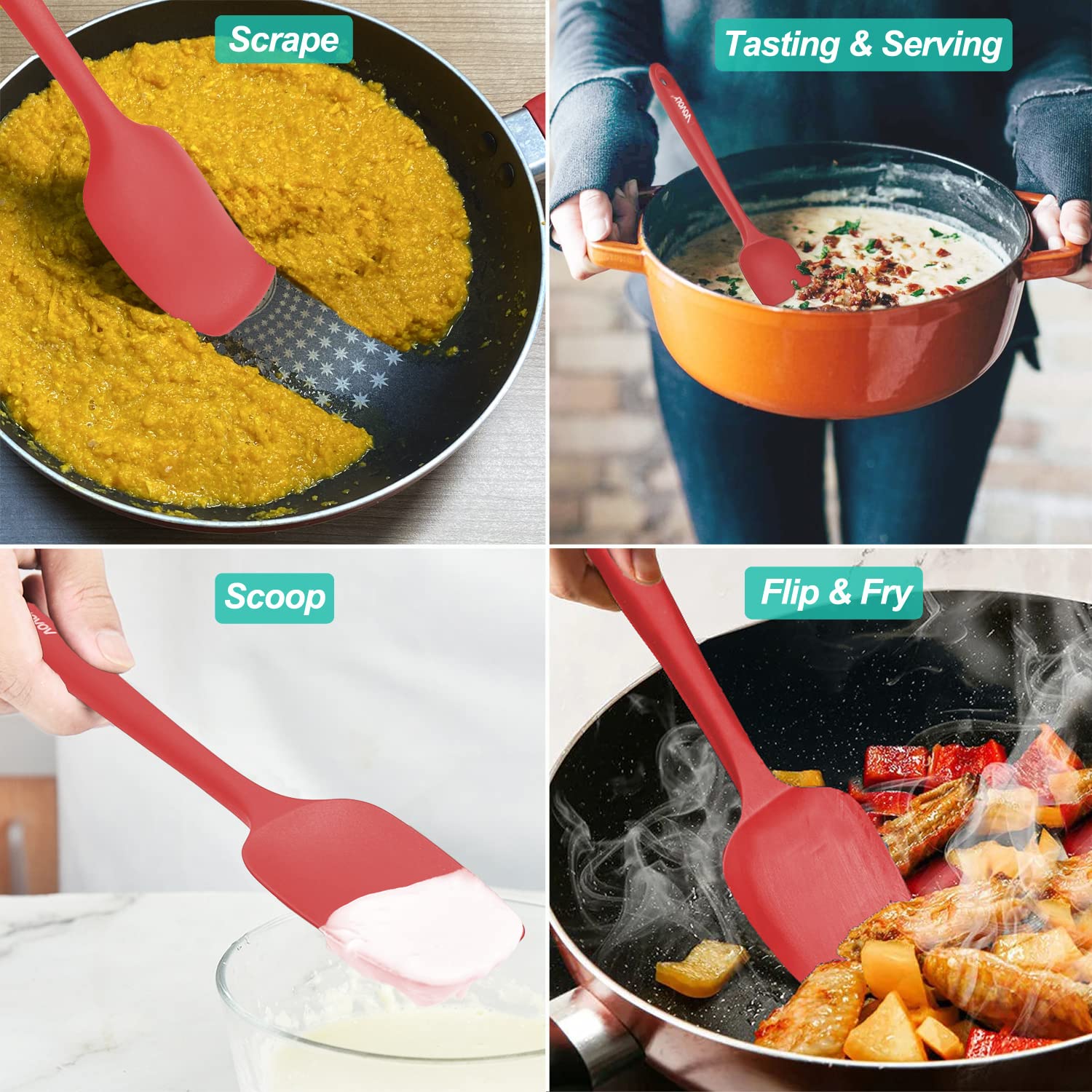 Silicone Spatula Set, High Heat Resistan Rubber Spoon Spatula, Non-Stick Spoonula with Seamless One Piece Design, Flexible Scrapers Baking Mixing Tool,3 Pack, Black
