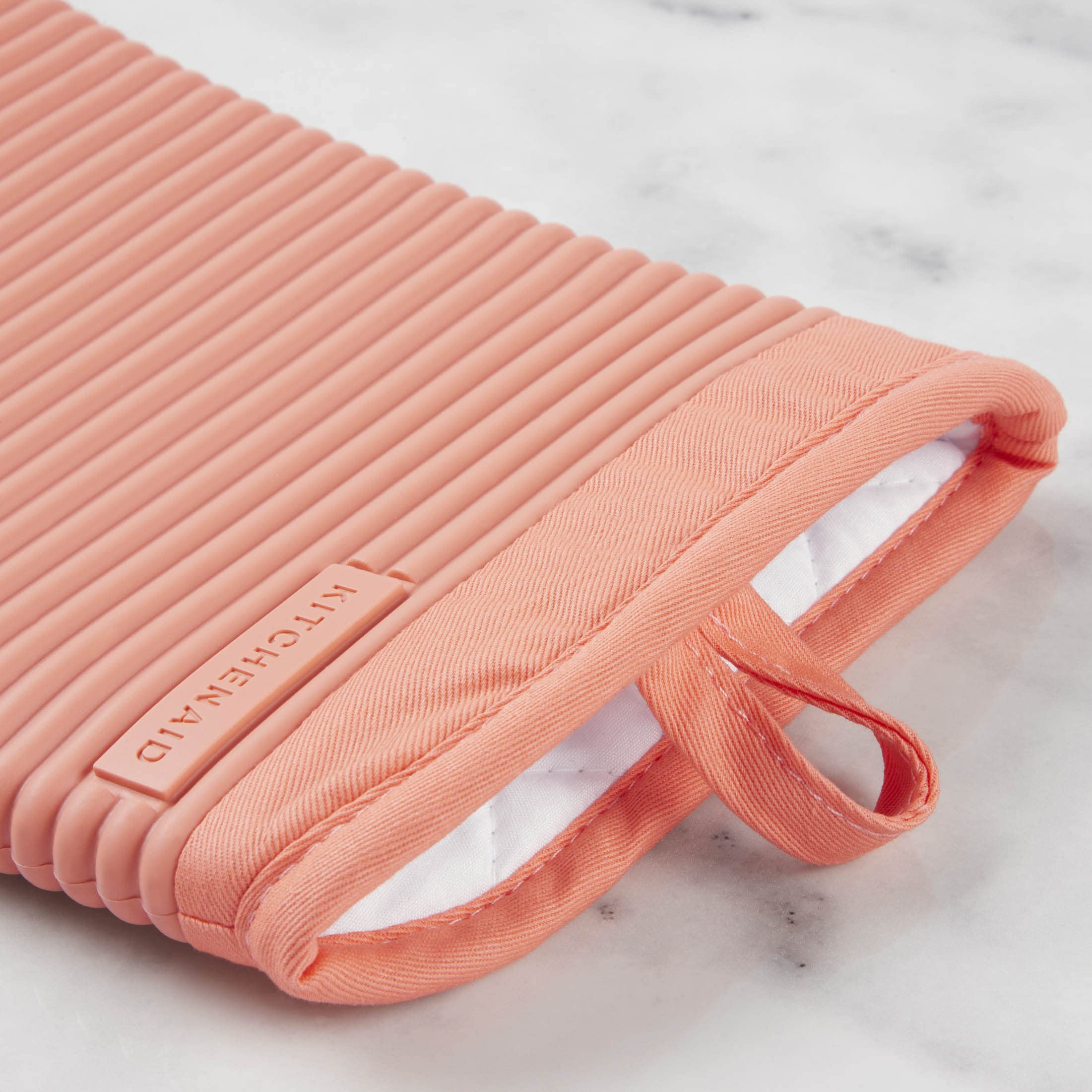 KITCHENAID Ribbed Soft Silicone Oven Mitt 2-Pack Set, 7.5"x13", Milkshake