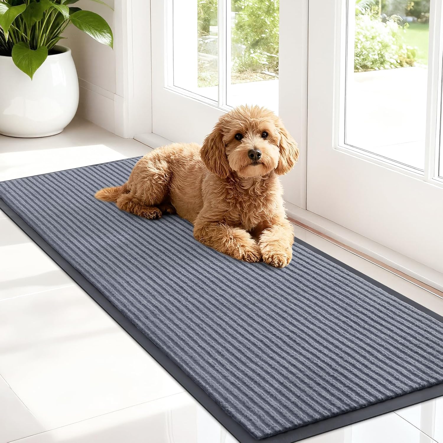 OLANLY Front Door Mat Indoor Outdoor Entrance, Waterproof Heavy Duty Doormat, Fade Resistant, Low Profile, Easy Clean Patio Porch Welcome Floor Mats for Entry, 29.5x17, Beige
