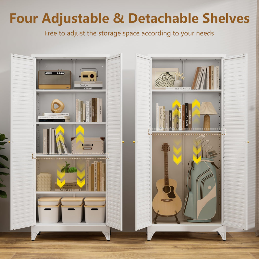Polup White Kitchen Pantry Cabinet, 71 Inch Tall Metal Storage Cabinet with Doors and Shelves, Pantry Cabinets for Kitchen Storage, Freestanding Cupboard for Living, Dining Room, Assemble Required