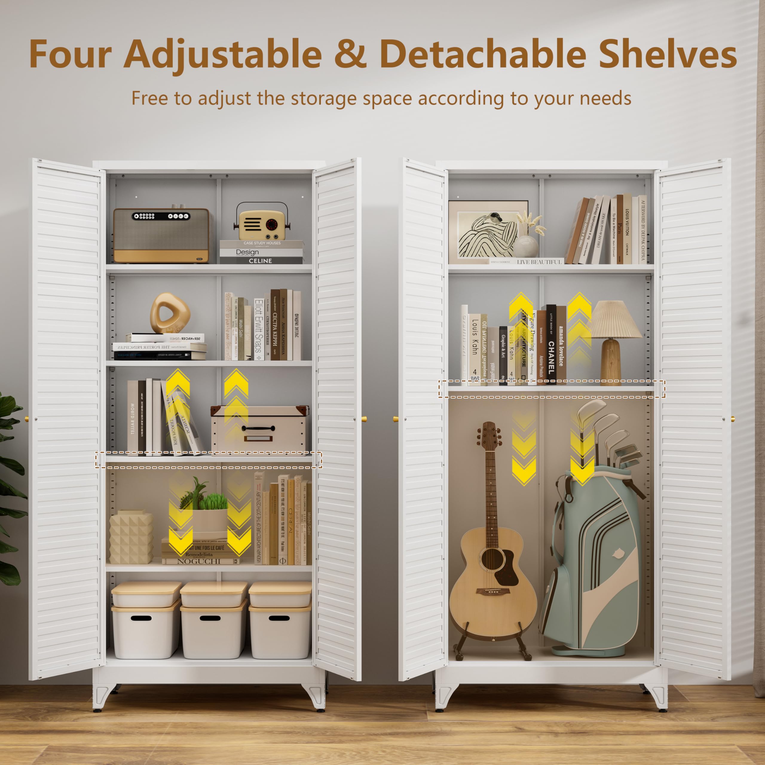 Polup White Kitchen Pantry Cabinet, 71 Inch Tall Metal Storage Cabinet with Doors and Shelves, Pantry Cabinets for Kitchen Storage, Freestanding Cupboard for Living, Dining Room, Assemble Required