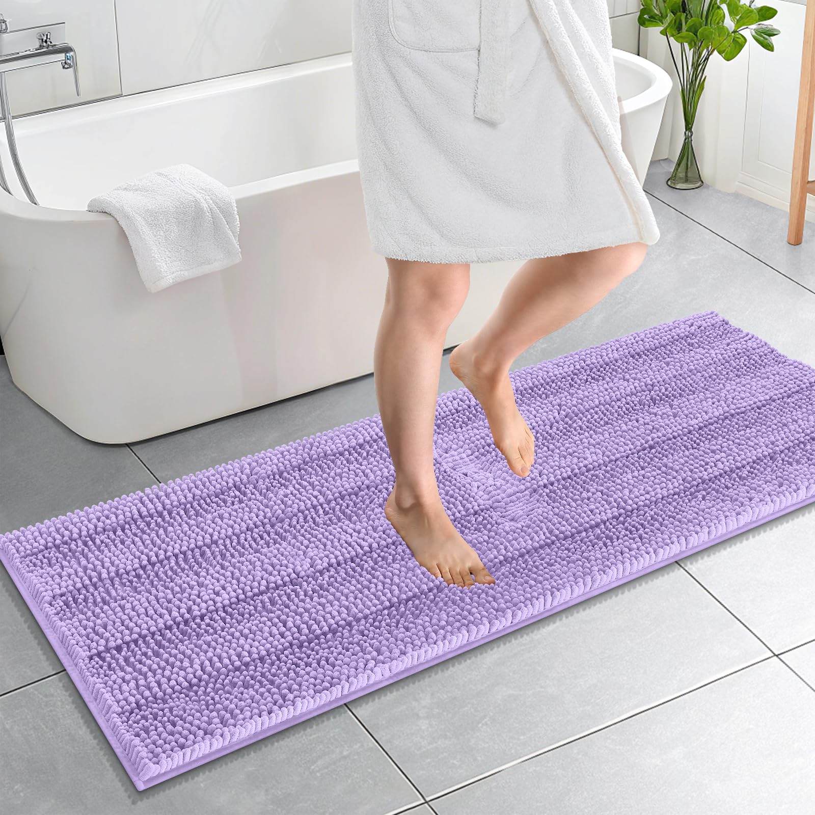 OLANLY Thick Bathroom Rugs 30x20, Extra Soft Absorbent Chenille Striped Bath Rugs, Rubber Backing, Machine Wash Dry, Bath Mats for Bathroom Floor, Tub and Shower, Home Decor Accessories, Grey