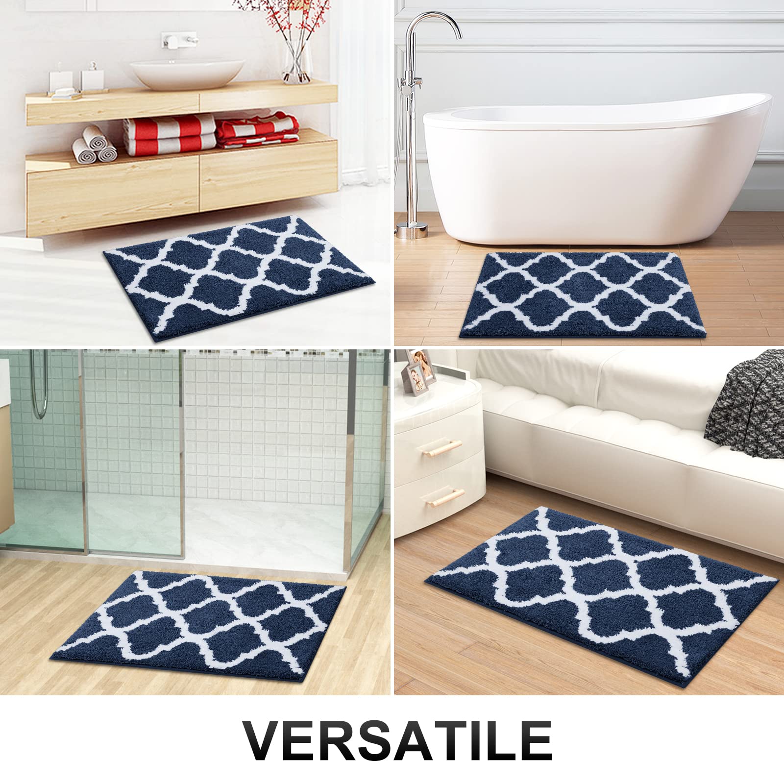 OLANLY Bathroom Rugs 24x16, Soft and Absorbent Microfiber Bath Rugs, Non-Slip Shaggy Shower Carpet, Machine Wash Dry, Bath Mats for Bathroom Floor, Tub and Shower, Grey