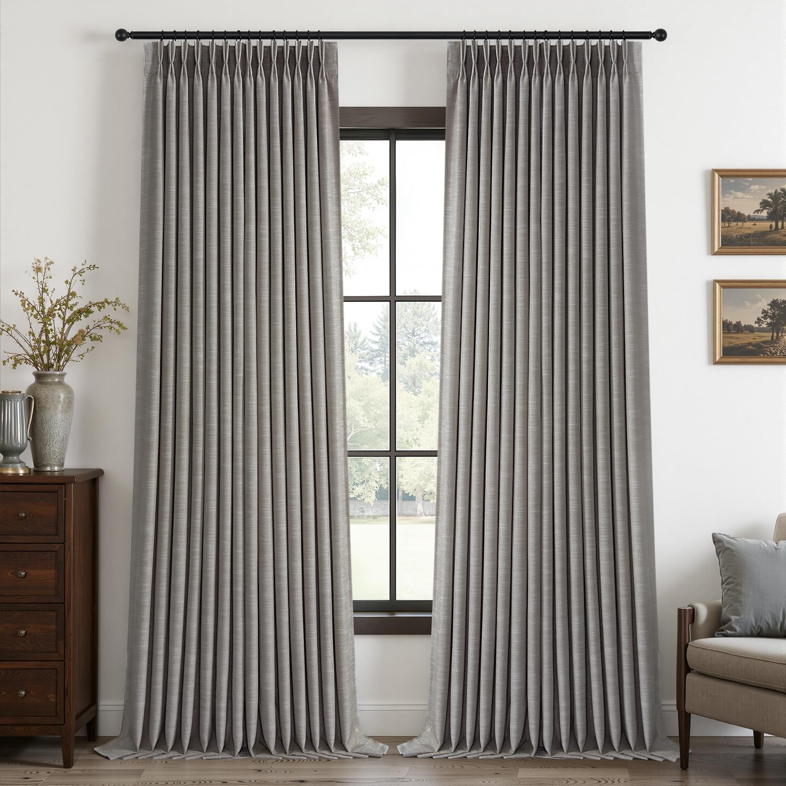 Topfinel 84 Inch Long Natural Blackout Curtains for Bedroom Livingroom, Farmhouse Back Tab Pinch Pleated Drapes for Track System,Neutral Linen Ambiance & Privacy Drapes Natural 52" W*84" L