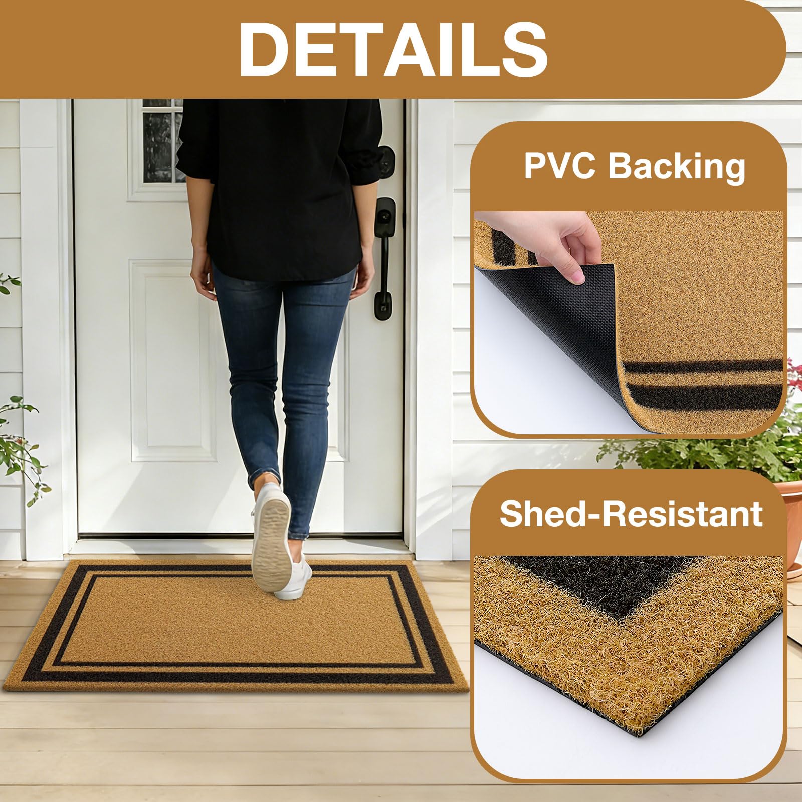 OLANLY Front Door Mat, Low Profile Doormat, Stain and Fade Resistant, Easy to Clean, for Indoor and Outdoor Entrances, Patio Porch or Entryway, Brown (30x17 Inch, Home Sweet Home)
