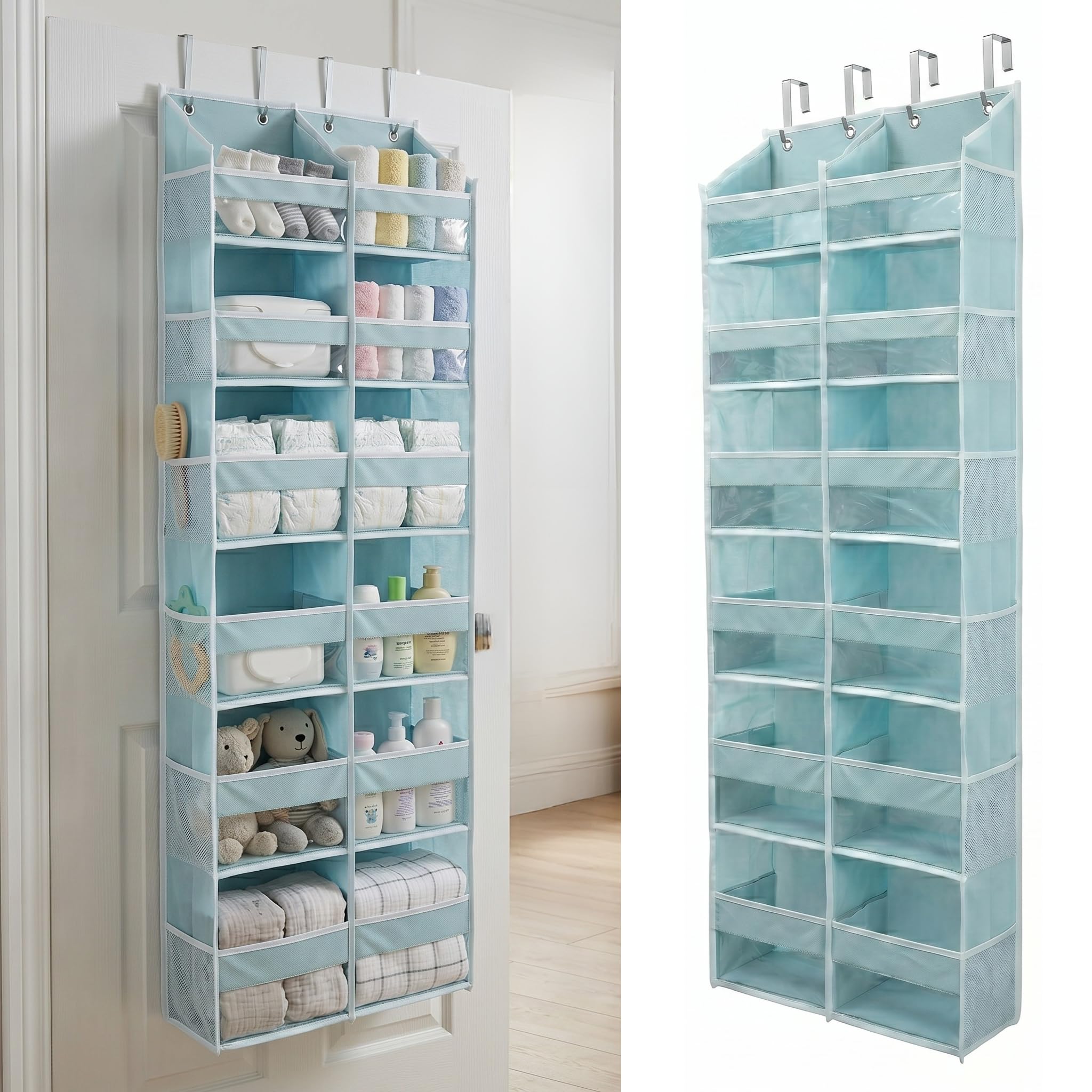 HOMELUX THEORY UPGRADED 6 Tiers Over The Door Organizer Hanging - 100D EXTRA THICK & 50lbs HUGE CAPACITY, 12 Side Mesh Pockets Over The Door Shoe Organizer, Hanging Closet Organizer (Ivory, 1pc)