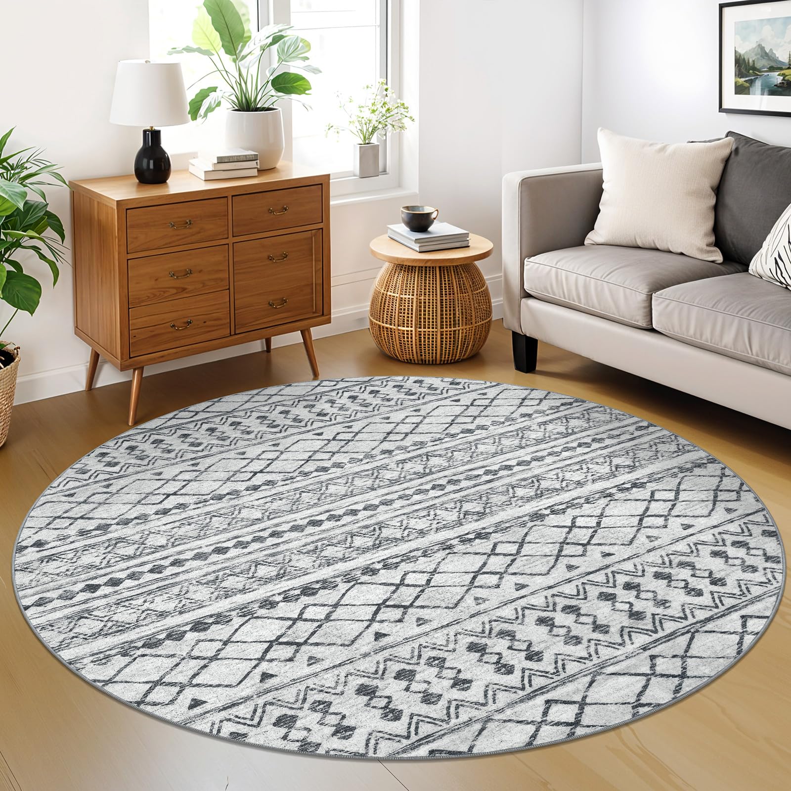 KUTA Washable Non-Slip Rugs for Entryway 2x3, Grey Moroccan Boho Small Area Rug, Ultra Soft Vintage Geometric Low-Pile Indoor Door Mat Floor Carpet for Indoor, Entrance, Kitchen, Bathroom, Bedroom