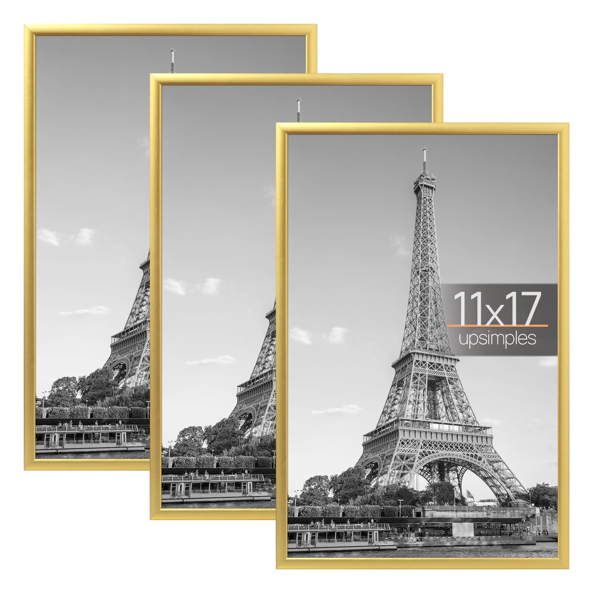 upsimples 12x16 Picture Frame Black 3 Pack, Scratch-Proof Poster Frames 12 x 16 for Photo Gallery - Slide-In Strips, Horizontal or Vertical Wall Mounting