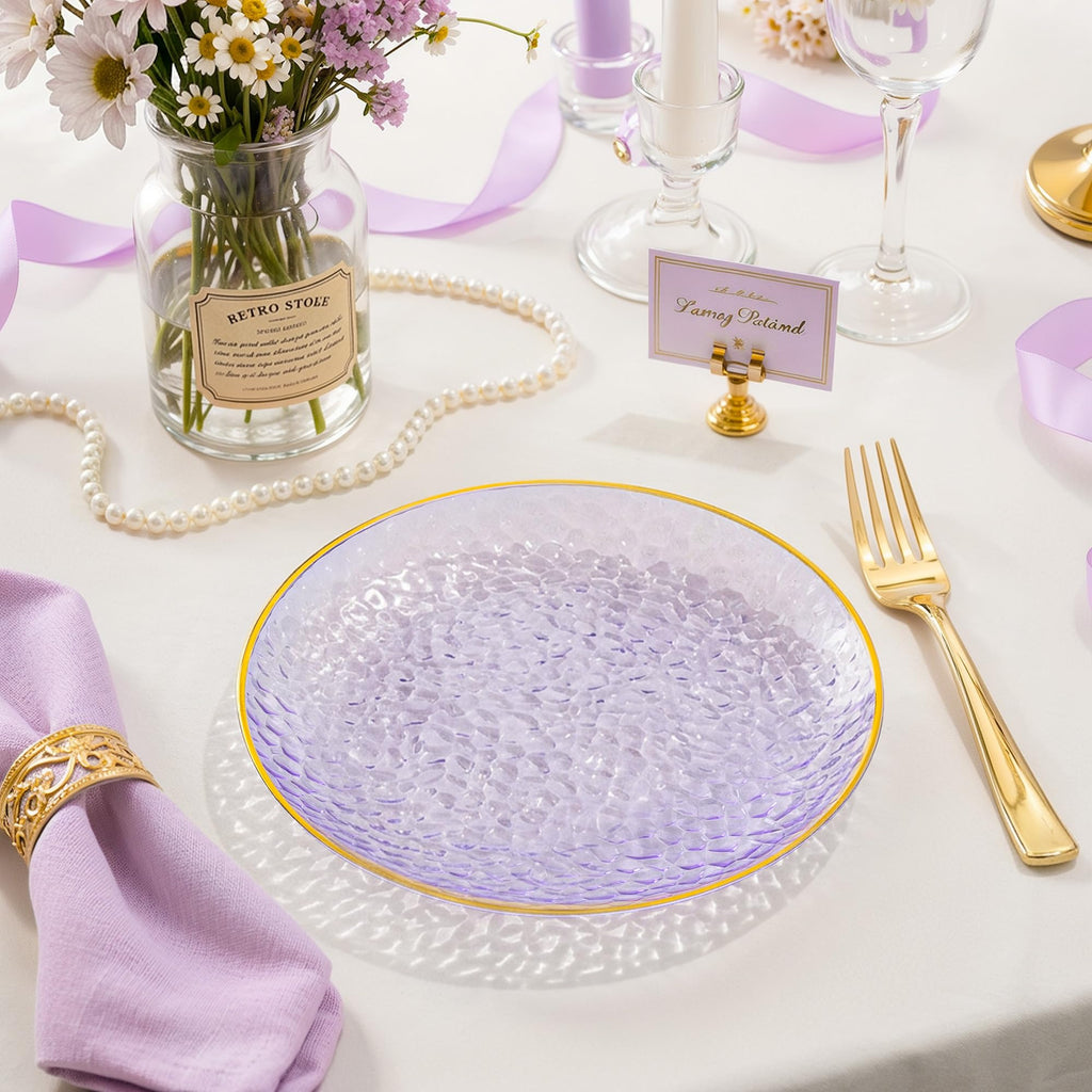 DaYammi 240Pcs Gold Plastic Plates Including 120Pcs Dessert Plates and 120Pcs Cake Forks,Hammered Party Plate,Clear Gold Appetizer plates Heavy duty Disposable Plastic Plate for Party Wedding Birthday