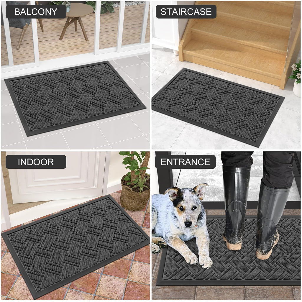 OLANLY Indoor Outdoor Mat, Sturdy Natural Rubber Floor Mat, Non Slip Low Profile Waterproof Doormat, and Stain Front Door Mats, Easy Clean Patio Entrance Mat, 30''x17'', Black