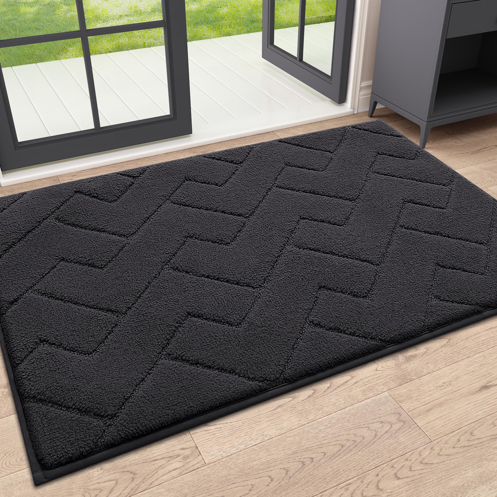 OLANLY Indoor Door Mat, 32x20, Dirt Resistant and Absorbent, Sturdy Non-Slip Rubber Backing, Easy to Clean, Washable Low-Profile Doormat for Entryway, Grey