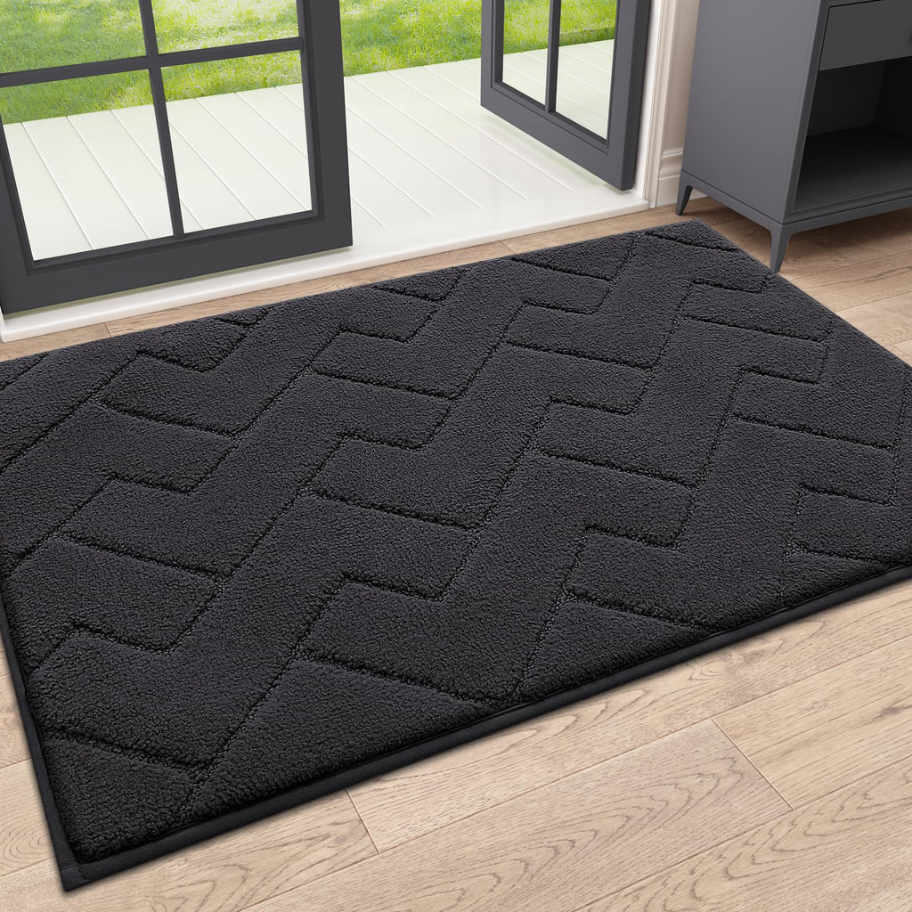 OLANLY Indoor Door Mat, 32x20, Dirt Resistant and Absorbent, Sturdy Non-Slip Rubber Backing, Easy to Clean, Washable Low-Profile Doormat for Entryway, Grey