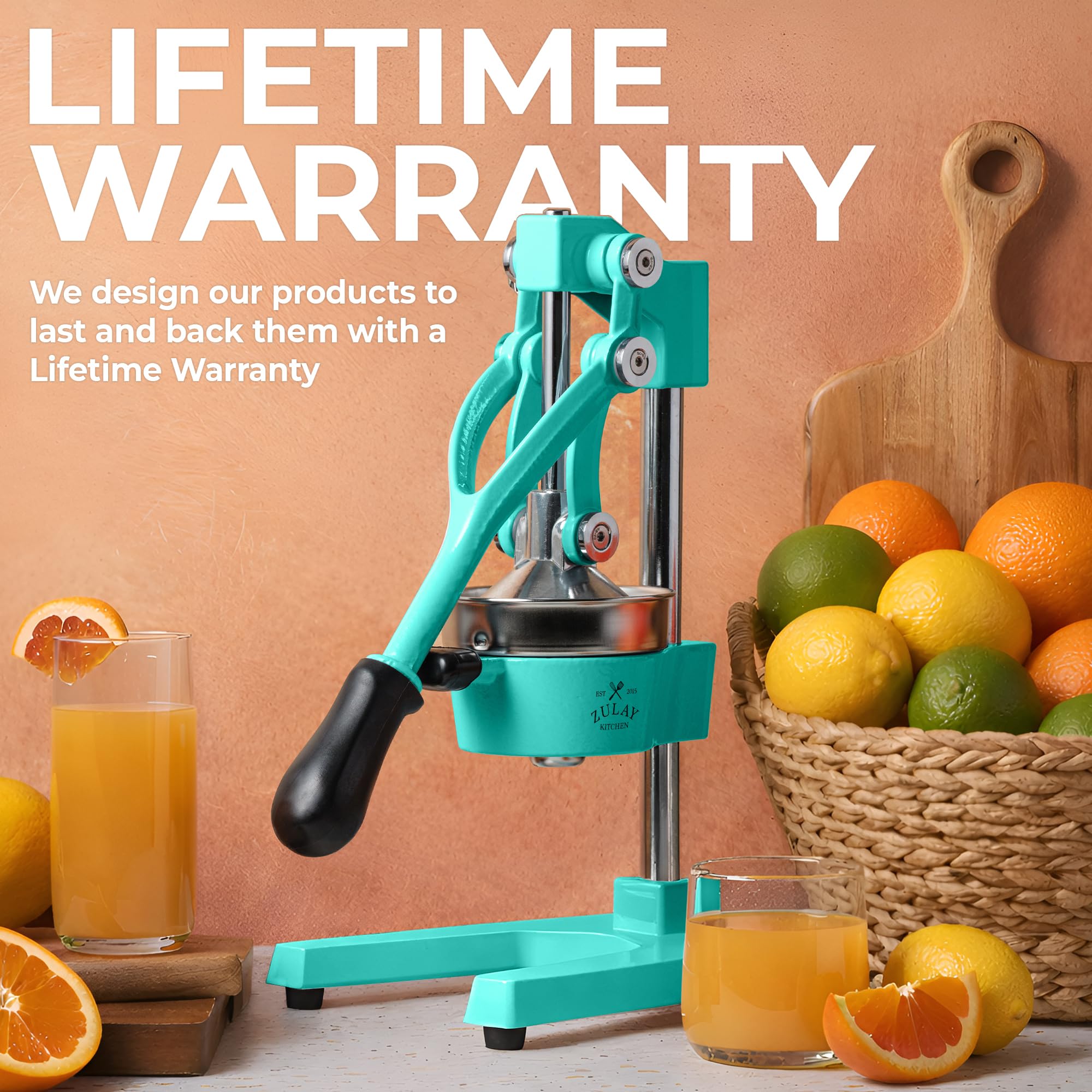 Zulay Kitchen Cast Iron Juicer - Easy-to-Clean Heavy-Duty Manual Juicer, Professional Citrus Juicer - Stainless Steel Lemon Squeezer - Manual Citrus Press & Orange Squeezer - Orange Juicer (Black)