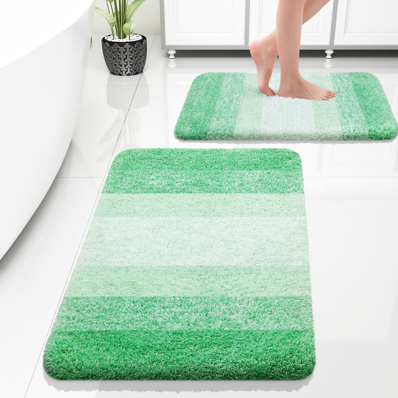 OLANLY Bathroom Rug Set 2 Piece, Soft Absorbent Microfiber Bath Mats and U-Shaped Contour Toilet Rug, Non-Slip, Machine Wash Dry, Plush Shaggy Bath Mats for Bathroom (24"x16"+24"x20", Grey)