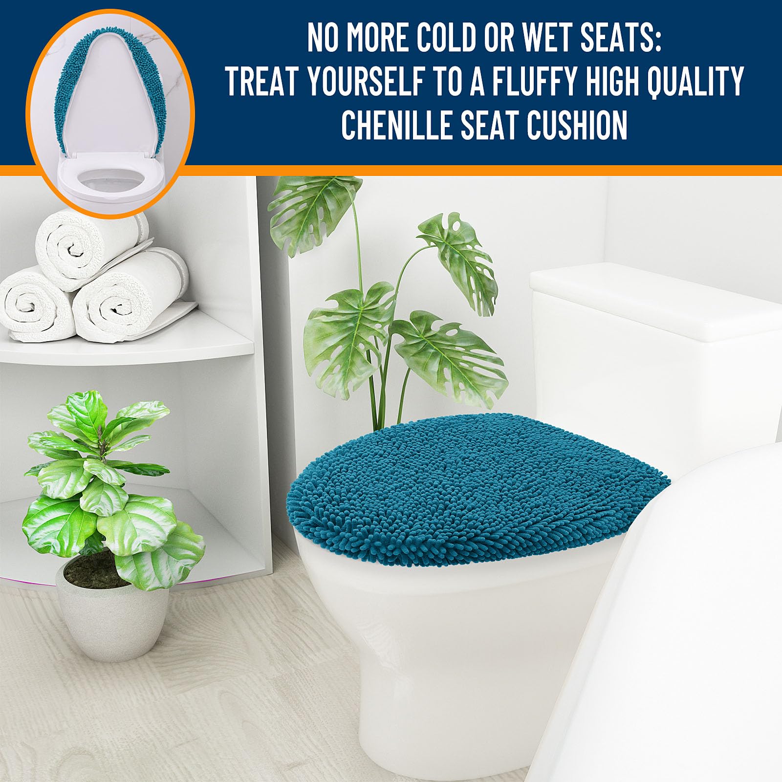 OLANLY Soft Chenille Bathroom Toilet Lid Cover, Machine Washable Seat Covers, 17.5x15, Stays in Place Rubber Backing, Fits Most Round, Elongated and Oblong Lids, Accessories Decor, Gray