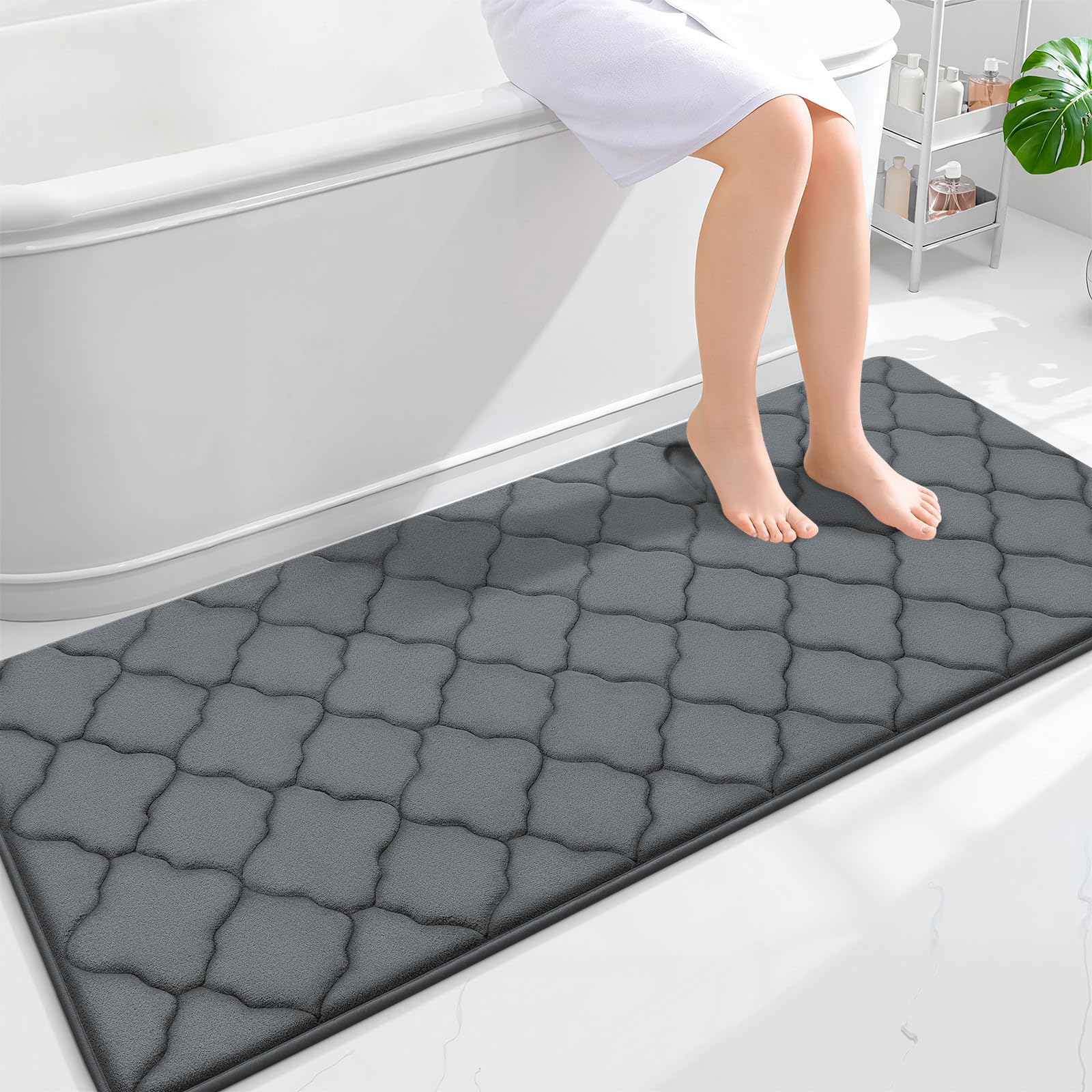 OLANLY Memory Foam Bath Mat Rug 24x16, Ultra Soft and Absorbent Bathroom Rugs, Non-Slip, Comfortable, Machine Washable Bath Carpet for Bathroom Floor, Tub, Shower and Home Decor Accessories, Black