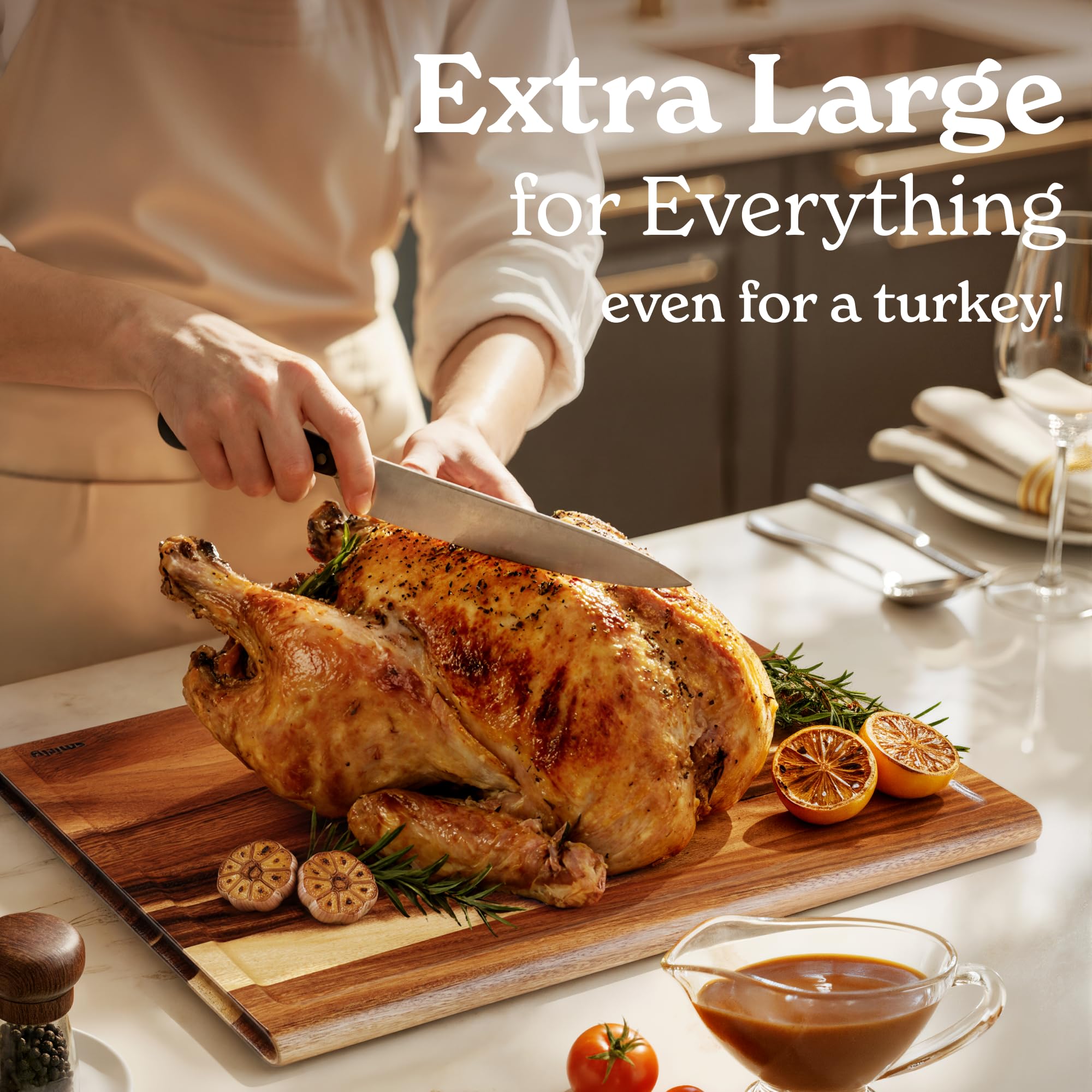 Smirly Non Toxic Larch Cutting Boards for Kitchen [1.2" Thickness][17"Extra Large] Cutting Chopping Board with Deep Juice Groove Heavy Duty & Easy Clean
