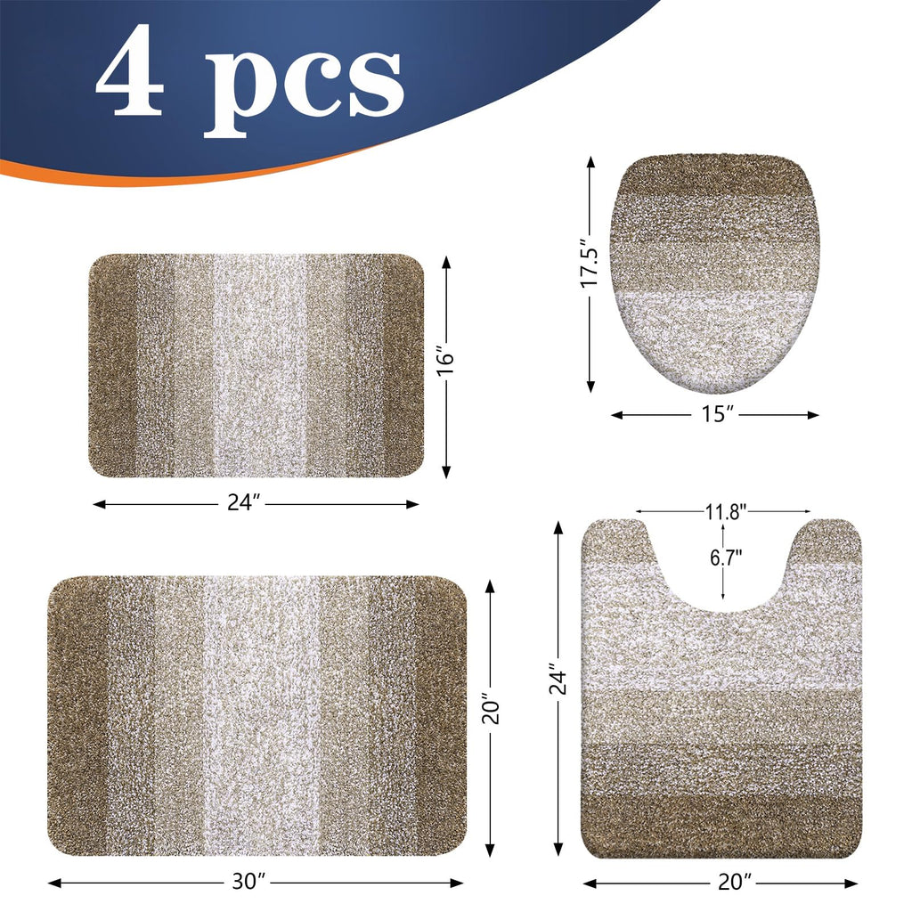 OLANLY Bathroom Rugs Sets 4 piece, Soft Microfiber Absorbent Bath Mat, U-Shaped Contour Toilet Mat and Toilet Lid Cover, Quick Dry, Machine Washable, Toilet Cover and Rug Set for Bathroom, Grey