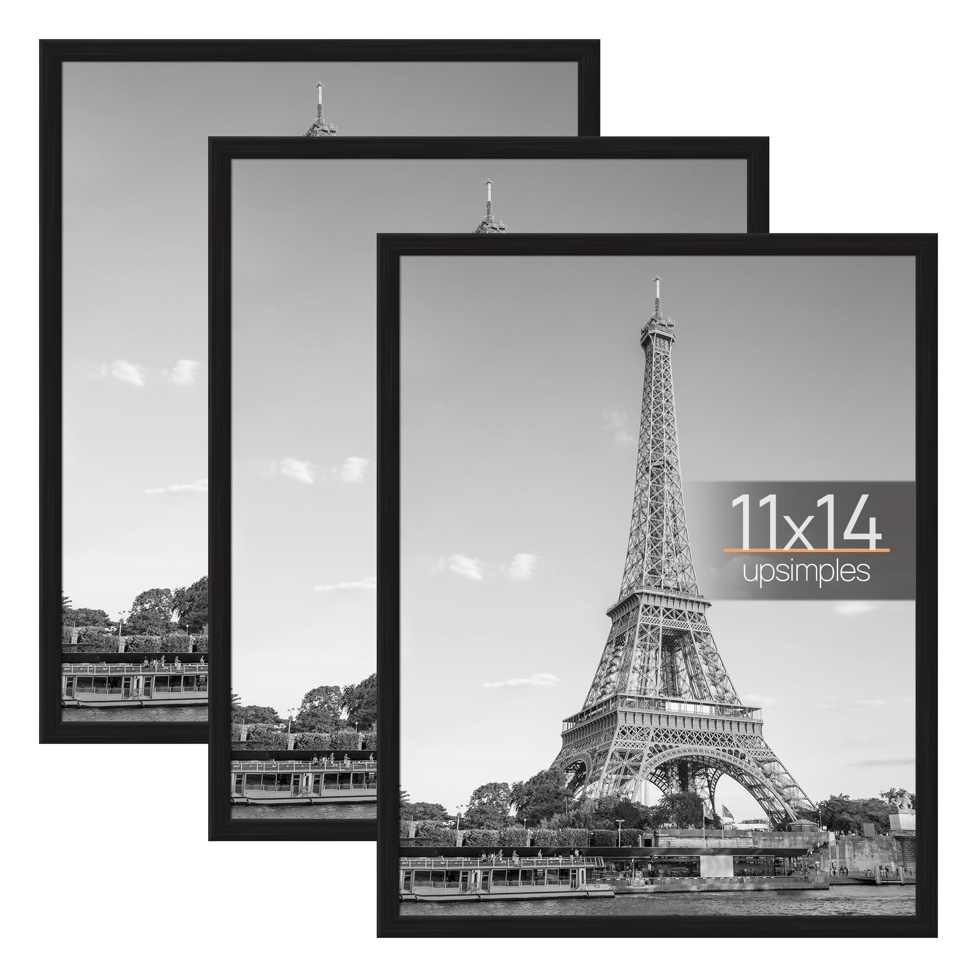upsimples 12x16 Picture Frame Black 3 Pack, Scratch-Proof Poster Frames 12 x 16 for Photo Gallery - Slide-In Strips, Horizontal or Vertical Wall Mounting