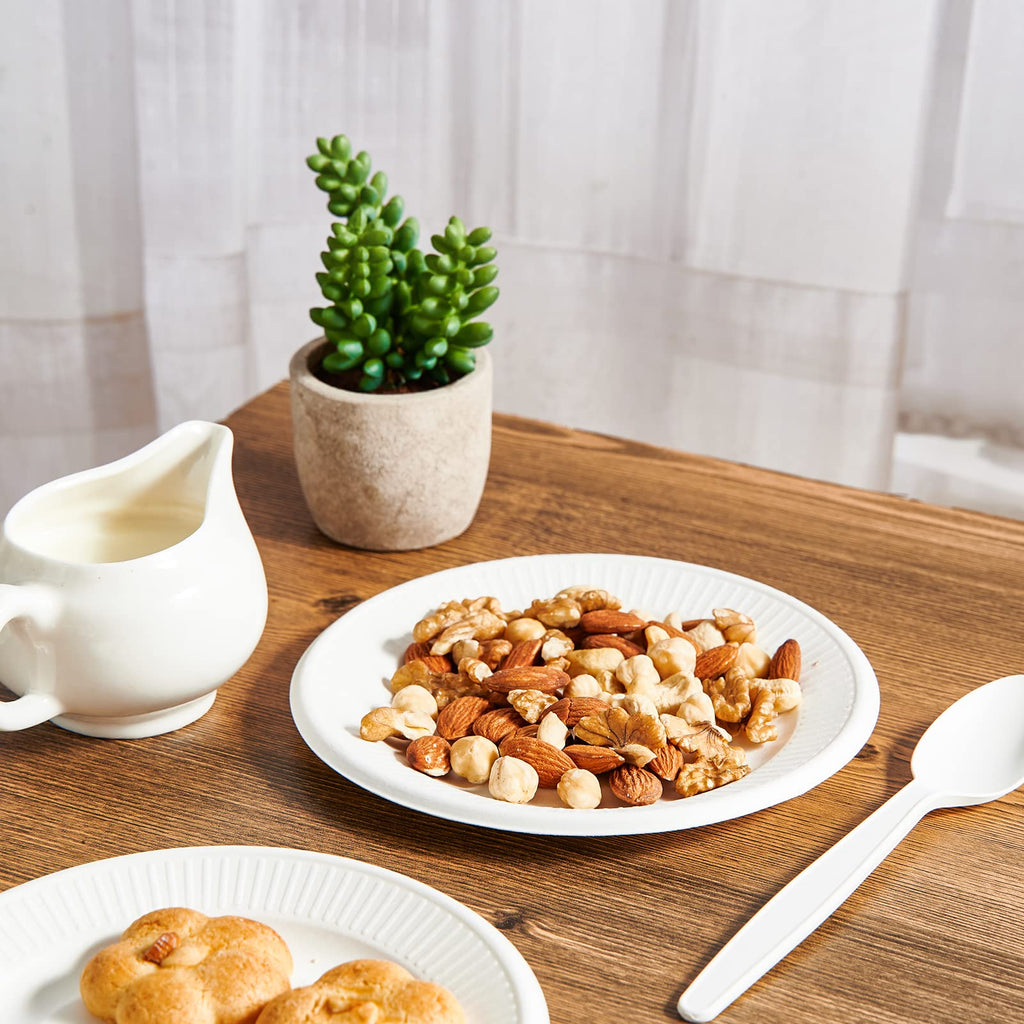 Vplus 100% Compostable Small Paper Plates, 300 Pack 6 Inch Disposable Paper Plates, Uncoated Biodegradable, Made of Sugar Cane Fibers, Perfect for Sandwich, Cake, and Snack