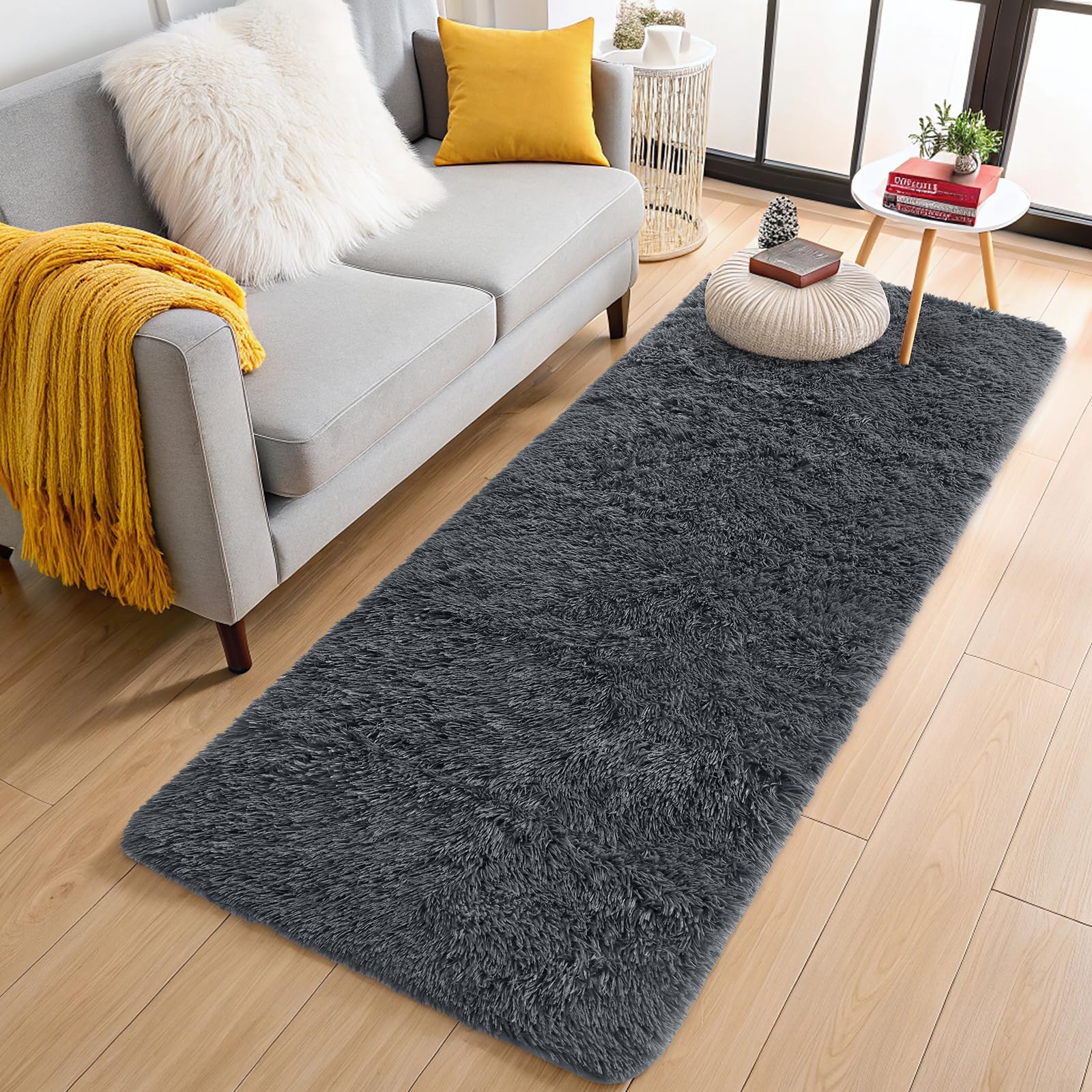 OLANLY Area Rugs for Living Room Bedroom, Machine Washable 4x5.9 ft Soft Fluffy Shaggy Bedside Rug, Indoor Floor Carpet for Kids Girls and Boys, Dorms, Nursery Rooms, Home Decor Aesthetic, Grey