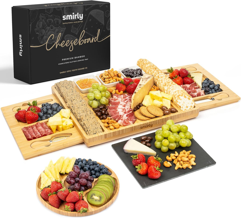 SMIRLY Charcuterie Boards Set - Large Bamboo Cheese Board Set - House Warming Gifts New Home, Wedding Gift for Couple, Bridal Shower Gift, Birthday Gifts for Women