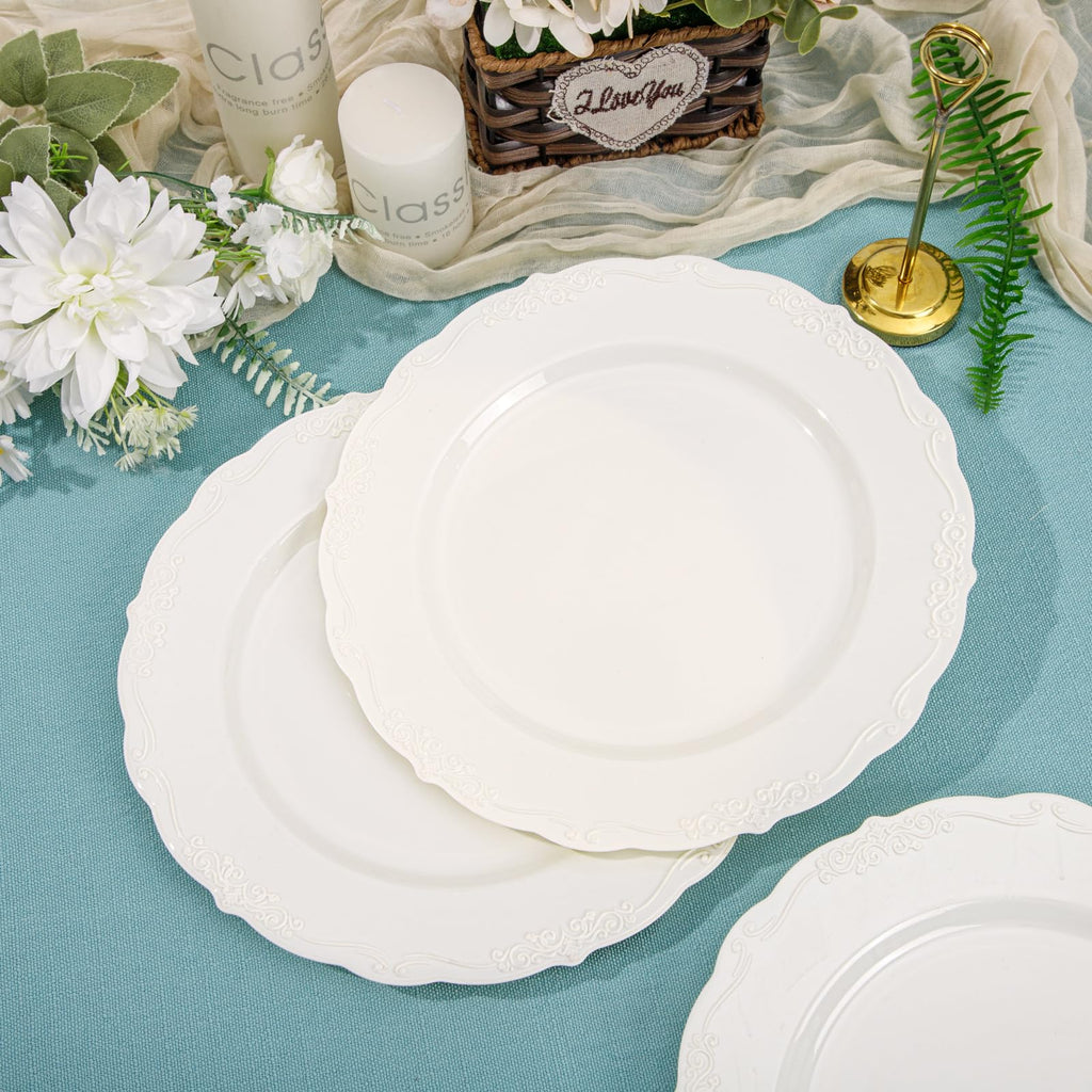 DaYammi 60PCS White Plastic Plates, Heavy Duty White Disposable Plates Premium 10inch Dinner Plates Hard Plastic Plates Disposable for Party Wedding Bridal Shower