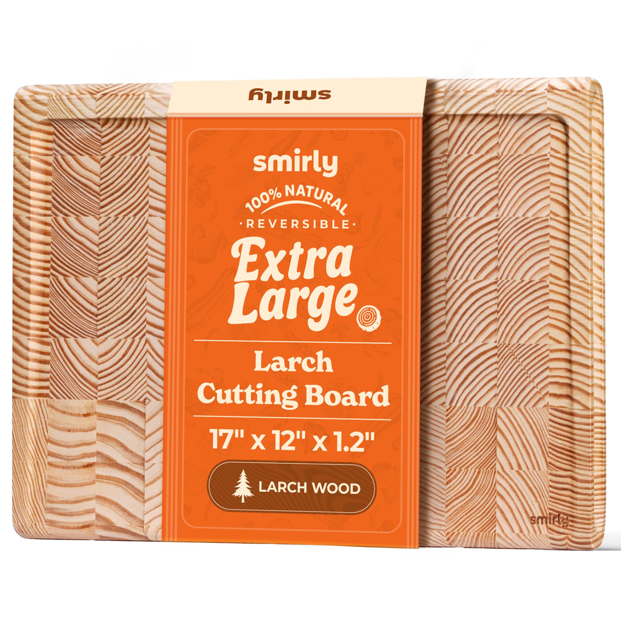 Smirly Non Toxic Larch Cutting Boards for Kitchen [1.2" Thickness][17"Extra Large] Cutting Chopping Board with Deep Juice Groove Heavy Duty & Easy Clean