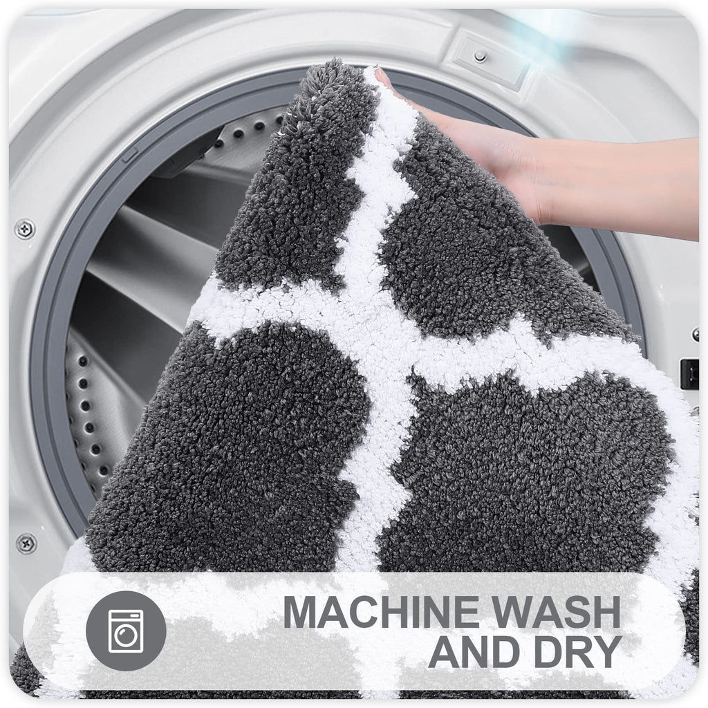 OLANLY Bathroom Rugs Set 2 Piece, Microfiber Bath Shower Mat and U-Shaped Toilet Rug, Machine Wash Dry, Non-Slip Absorbent Shaggy Bath Mats for Tub, Shower and Bathroom (24"x16"+24"x20", Grey)