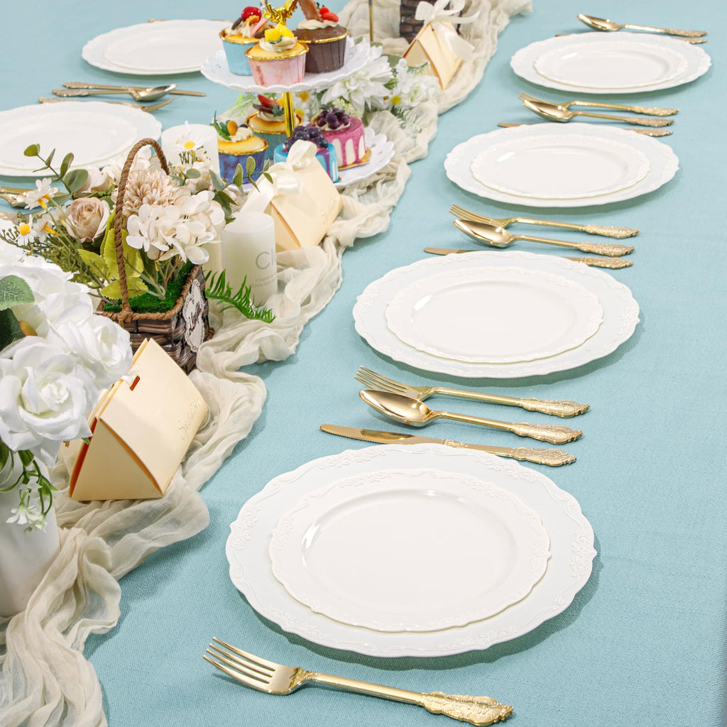 DaYammi 60PCS White Plastic Plates, Heavy Duty White Disposable Plates Premium 10inch Dinner Plates Hard Plastic Plates Disposable for Party Wedding Bridal Shower