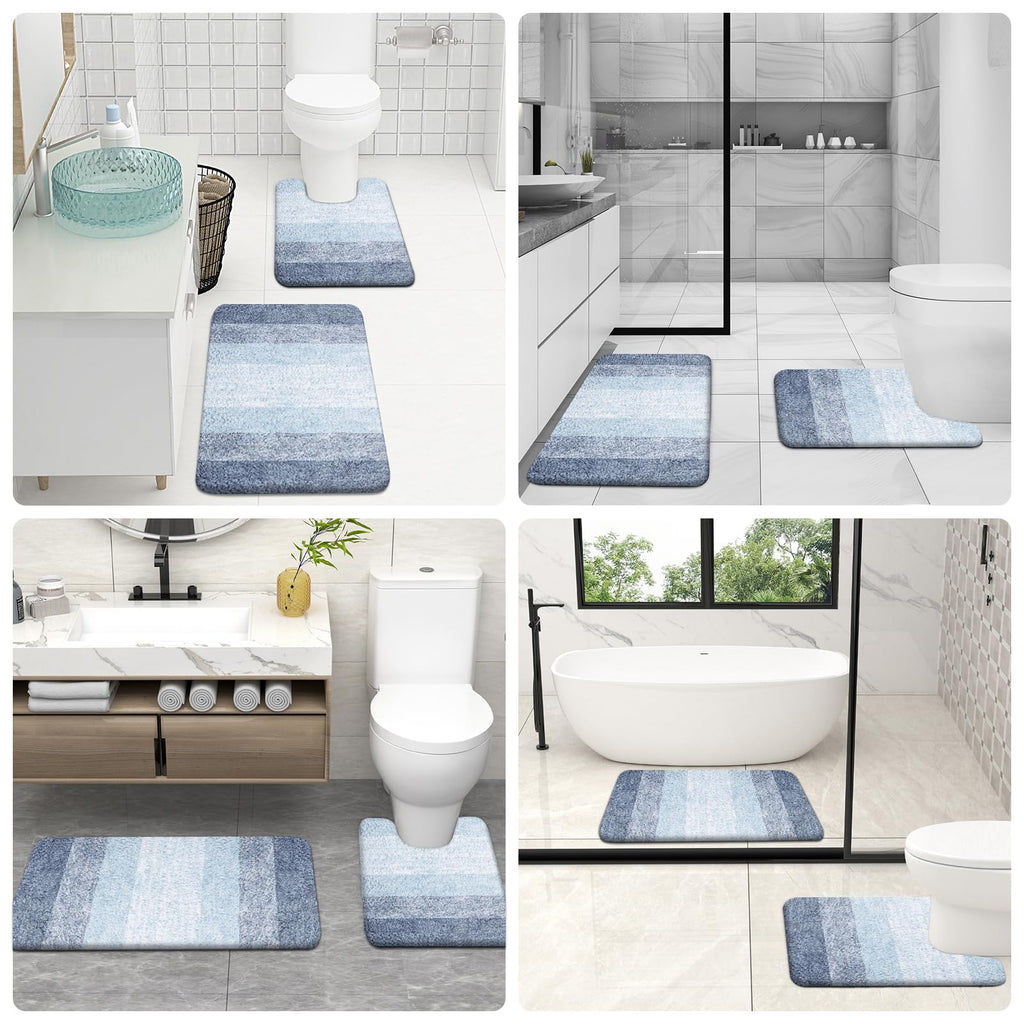 OLANLY Bathroom Rugs Sets 4 piece, Soft Microfiber Absorbent Bath Mat, U-Shaped Contour Toilet Mat and Toilet Lid Cover, Quick Dry, Machine Washable, Toilet Cover and Rug Set for Bathroom, Grey