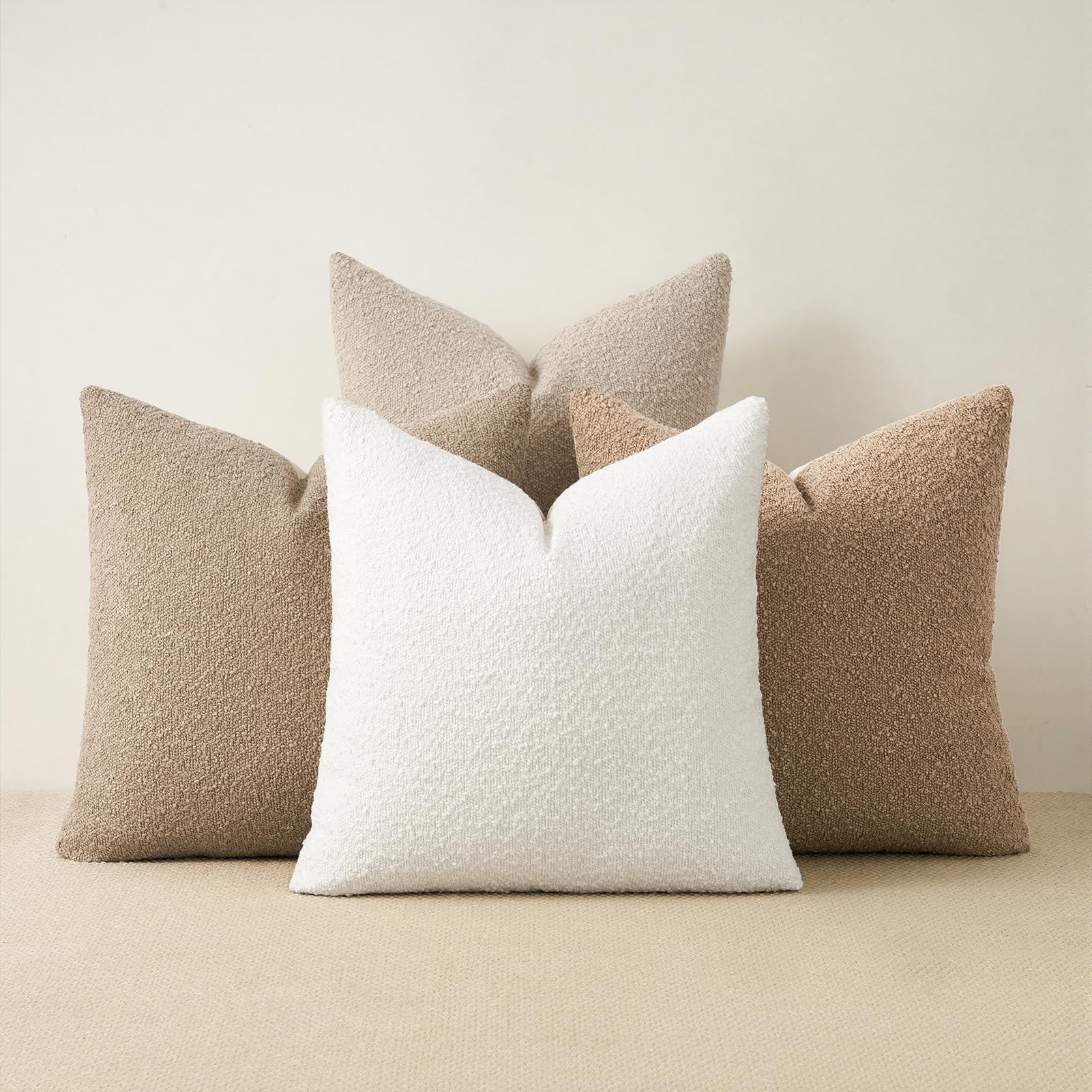 Topfinel Boucle Decorative Pillow Covers 18x18 Inches Set of 4 Neutral Cream Ivory White Pillowcase with Linen Cotton Back Chair Sofa Modern & Minimal Living Room Spring Home Decor