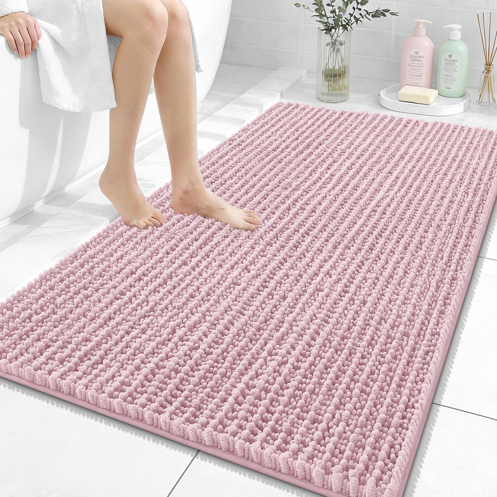 OLANLY Bathroom Rug Mat 30x20, Thick Soft and Absorbent Chenille Bath Mat, Non-Slip Rubber Backing, Machine Washable Quick Dry Bath Rugs for Tub Shower Floor, Home Decor Accessories, Grey