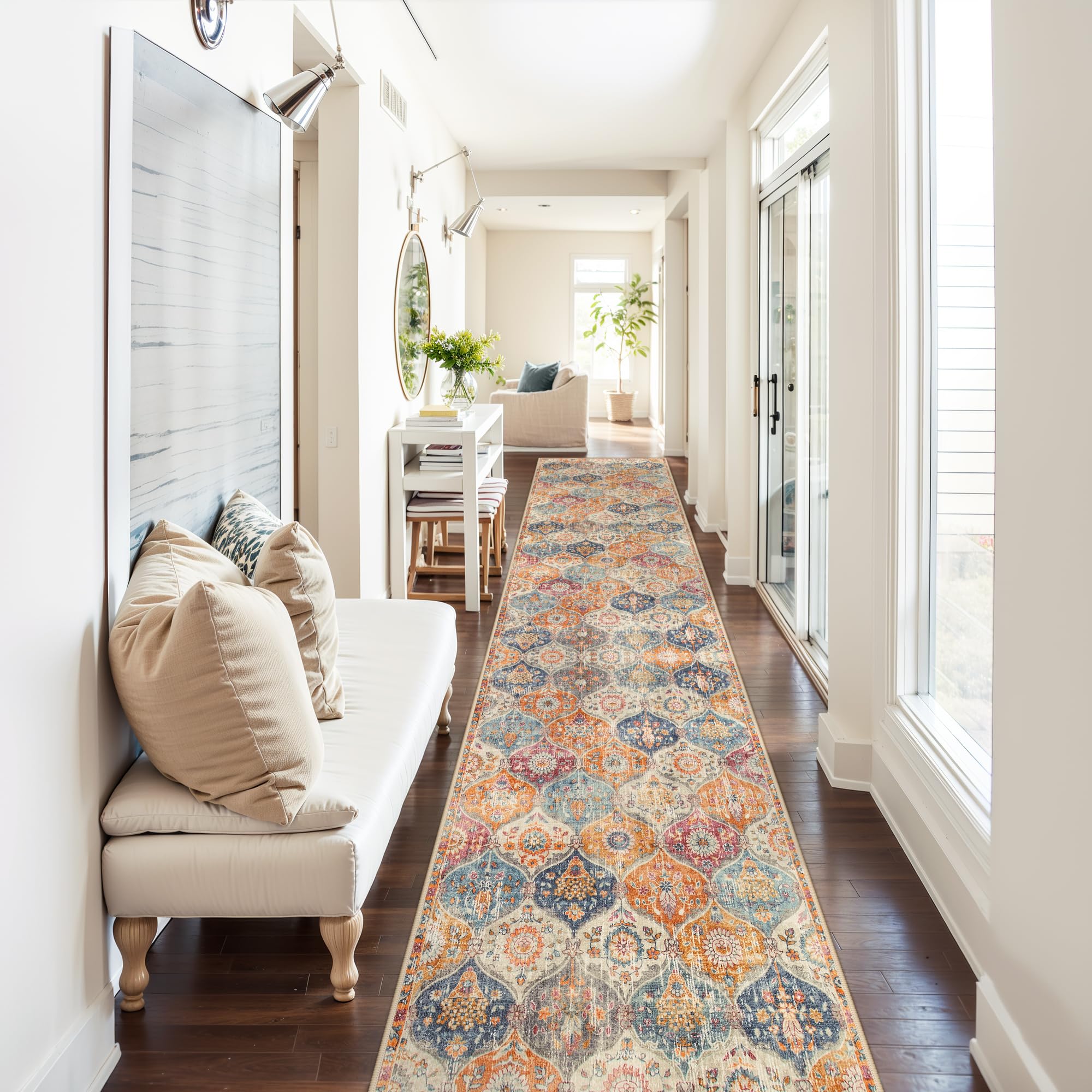 Lahome Moroccan Trellis Washable Rug, 2x3 Kitchen Rugs for Entryway Bathroom, Non-Slip Indoor Door Mat Ultra-Thin, Small Oriental Throw Carpet for Bedroom Entry Elise, Cream/Multi