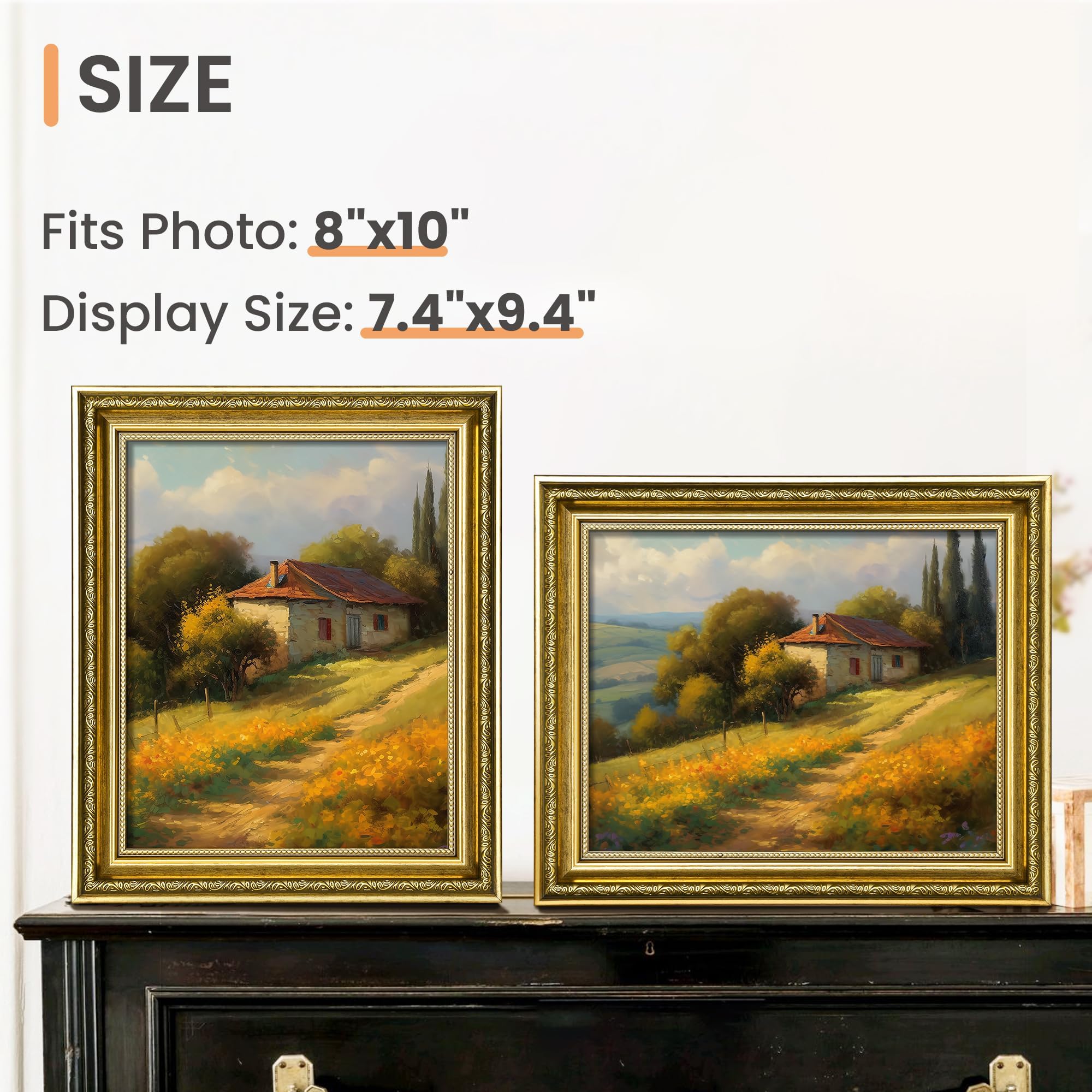 upsimples 5x7 Picture Frame with Real Glass, Ornate Vintage 5 x 7 Photo Frames for Wall Decor or Tabletop Display, Gold, 2 Pack