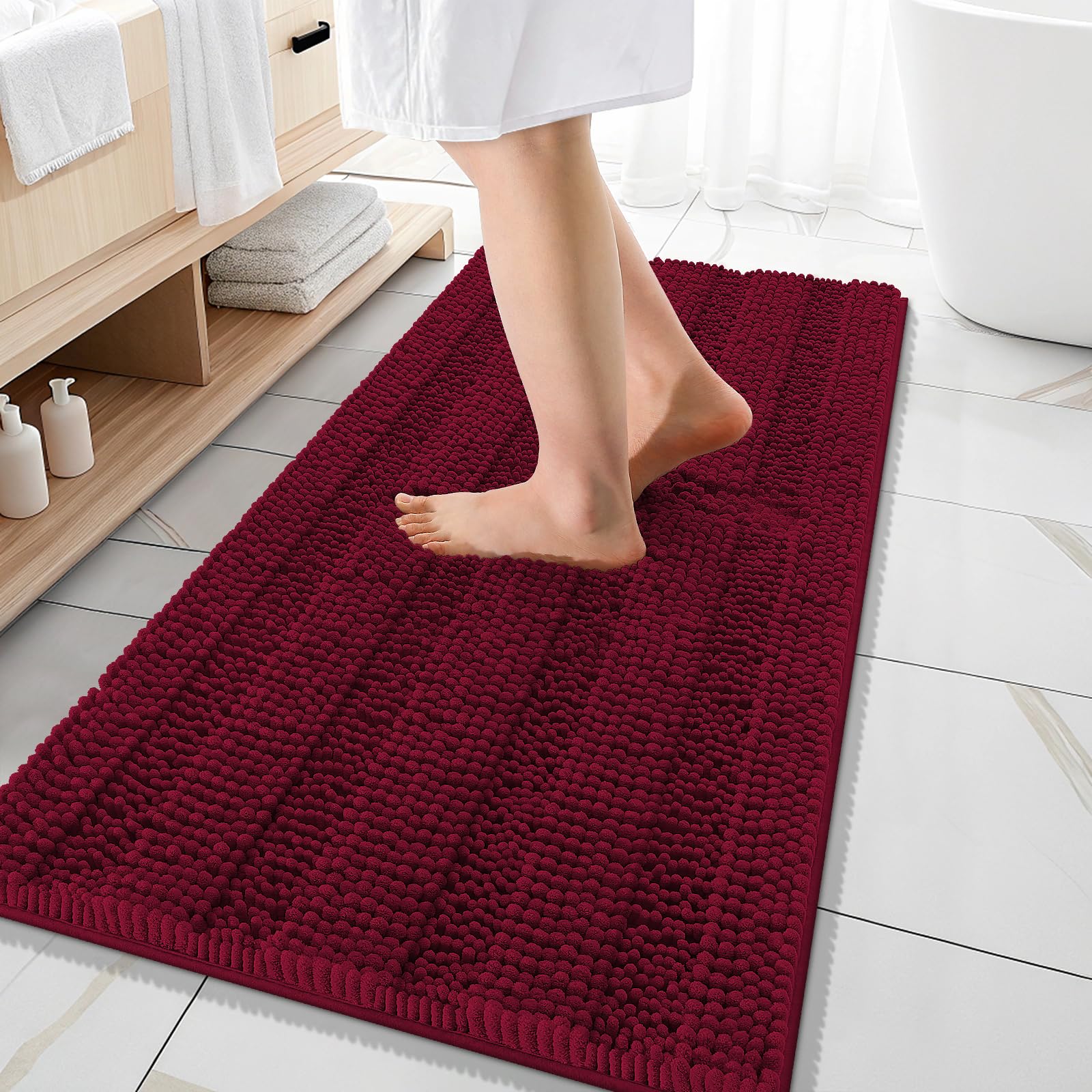 OLANLY Thick Bathroom Rugs 30x20, Extra Soft Absorbent Chenille Striped Bath Rugs, Rubber Backing, Machine Wash Dry, Bath Mats for Bathroom Floor, Tub and Shower, Home Decor Accessories, Grey