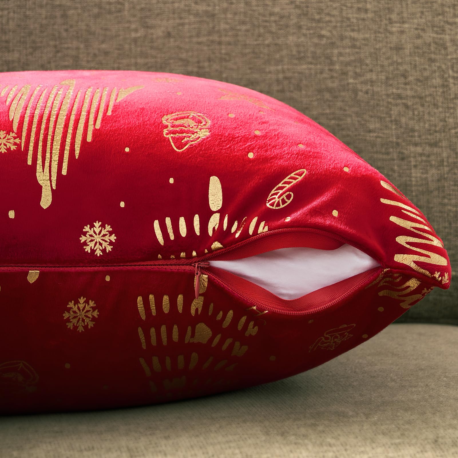 Topfinel Christmas Velvet Throw Pillow Covers Set of 2,Decorative Pillow Cover Red Xmas Gold Stamping Cushion Cases for Bedroom Livingroom Couch Christmas Indoor Home Decor 18x18 Inches