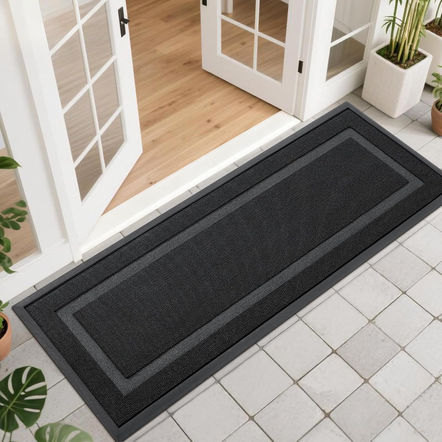 OLANLY Front Door Mat Indoor Outdoor Entrance, Waterproof All-Season, All-Weather Doormat, Sturdy Natural Rubber, Fade Resistant, Low Profile, Easy Clean Patio Porch Entryway Mat, 29.5x17, Beige