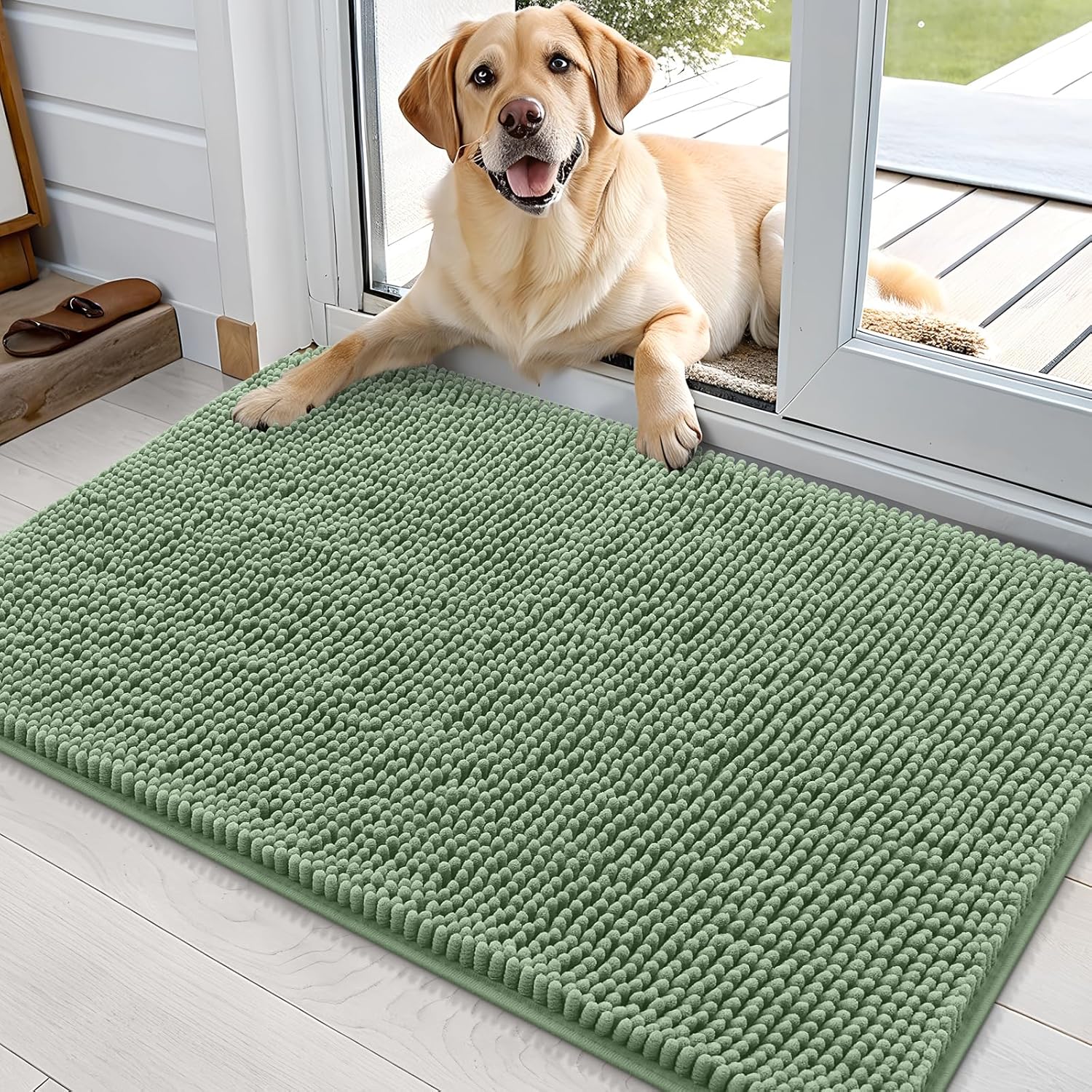 OLANLY Dog Door Mat for Muddy Paws 48x30, Absorbs Moisture and Dirt, Absorbent Non-Slip Washable Doormat, Quick Dry Chenille Mud Mat for Dogs, Entry Indoor Entryway Carpet for Inside Floor, Grey