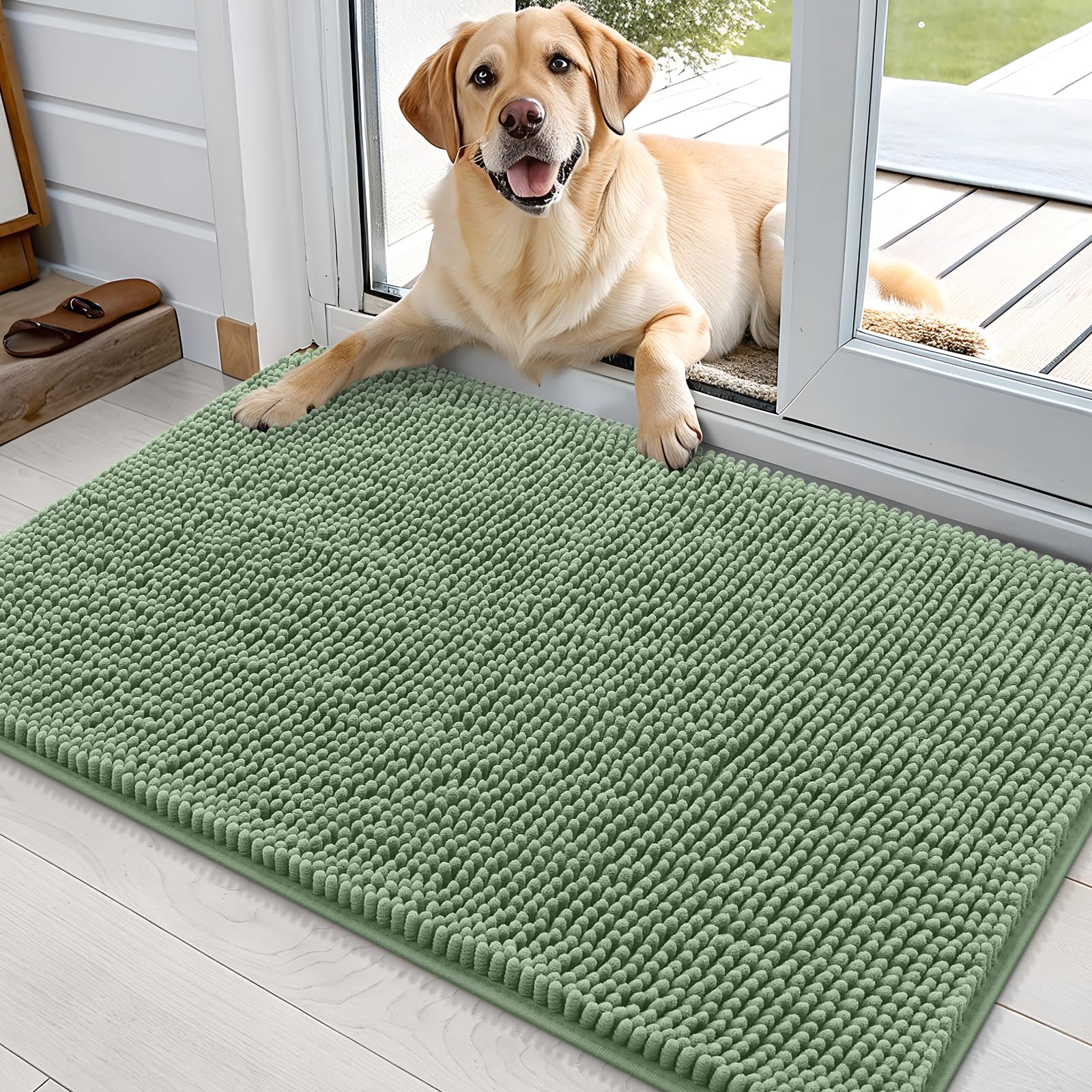 OLANLY Dog Door Mat for Muddy Paws 30x20, Absorbs Moisture and Dirt, Absorbent Non-Slip Washable Doormat, Quick Dry Chenille Mud Mat for Dogs, Entry Indoor Entryway Carpet for Inside Floor, Grey