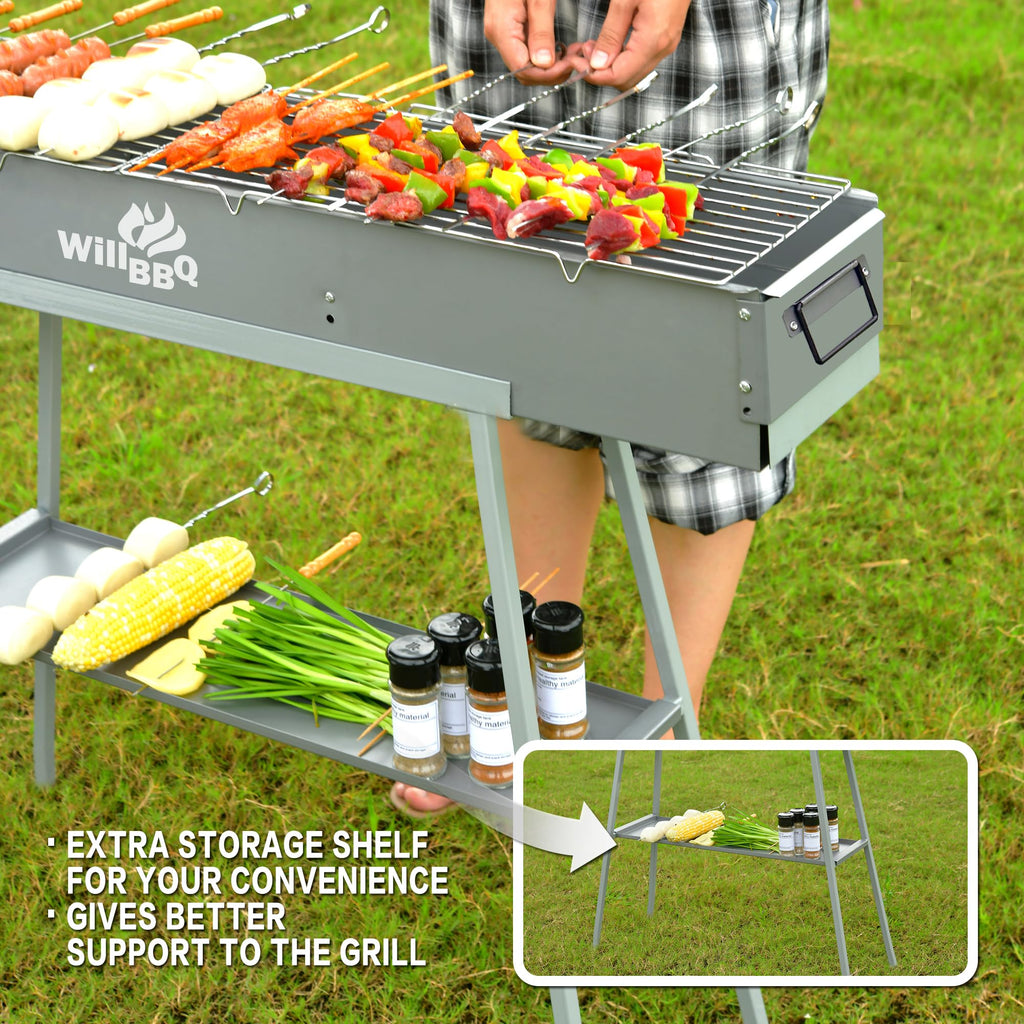 WILLBBQ Charcoal Grill Tailgate Parties, Patio, Beach Barbecues, Backyard Gatherings,Alloy Steel BBQ Barbecue Outdoor Grilling with Durable Support Frame and Dual Adjustable Vents (31.6x7.1x5.1 inch)