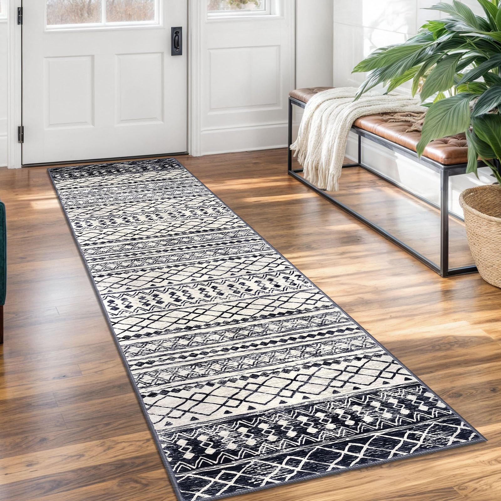 KUTA Washable Non-Slip Rugs for Entryway 2x3, Grey Moroccan Boho Small Area Rug, Ultra Soft Vintage Geometric Low-Pile Indoor Door Mat Floor Carpet for Indoor, Entrance, Kitchen, Bathroom, Bedroom