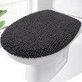 OLANLY Soft Chenille Bathroom Toilet Lid Cover, Machine Washable Seat Covers, 17.5x15, Stays in Place Rubber Backing, Fits Most Round, Elongated and Oblong Lids, Accessories Decor, Gray