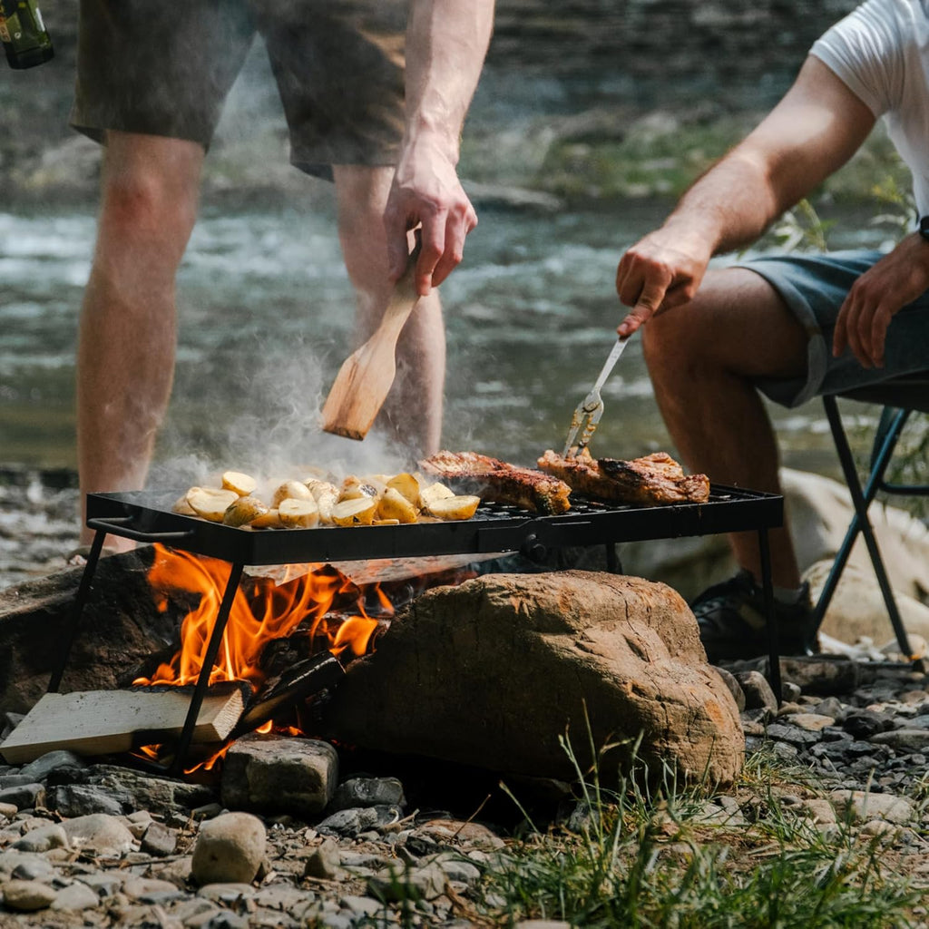 Adventure Seeka 24" Heavy Duty Folding Campfire Grill, Food-Safe Cooking Surface, Compact Folding Design, Portable Grill Grate & Griddle for Campfire Cooking, Australian Designed & Owned