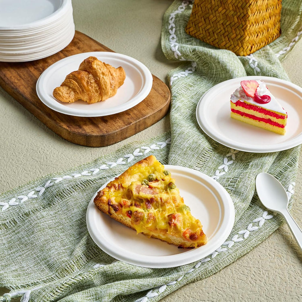 Vplus 125 Pack Compostable Disposable Paper Plates 6 inch and 1000 Pack 2 OZ Disposable Souffle Cups