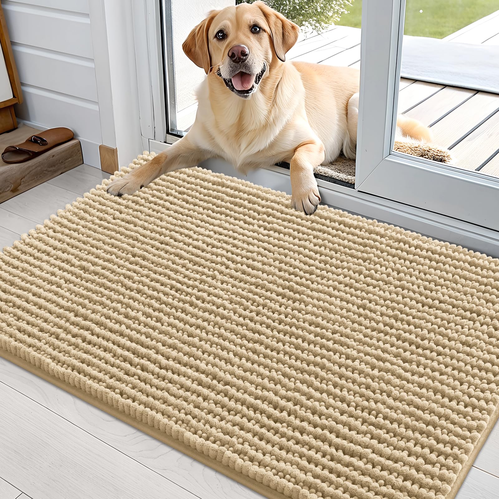 OLANLY Dog Door Mat for Muddy Paws 30x20, Ultra Absorbent Chenille Mud Doormat, Non-Slip Washable and Dirt Trapping Doormat for Indoor Entryway, Quick-Dry Indoor Pet Bed Mats for Dogs, Grey