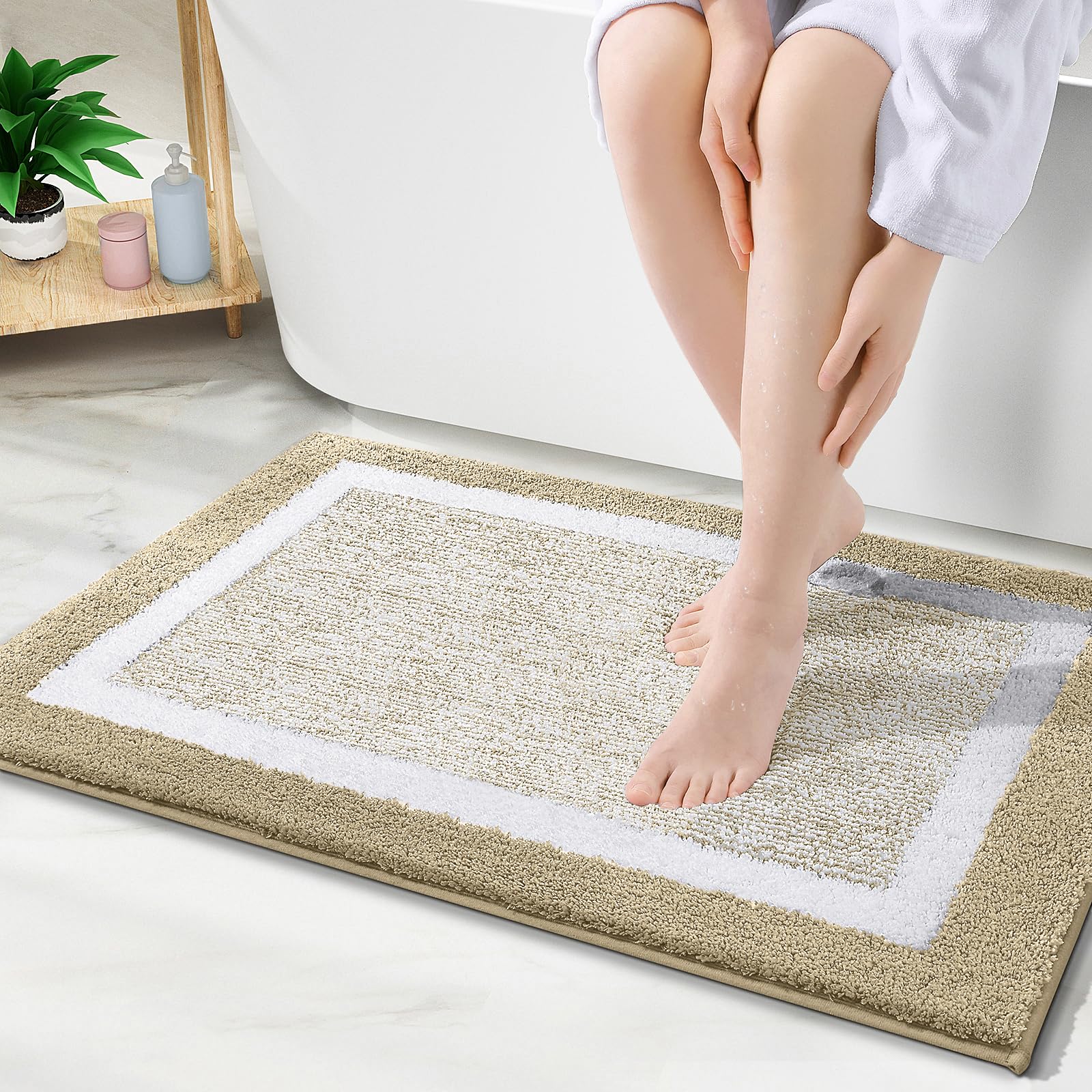 OLANLY Small Bathroom Rugs 24x16, Extra Soft and Absorbent Microfiber Bath Rugs, Non-Slip, Machine Washable, Quick Dry Shaggy Bath Carpet, Bath Mats for Bathroom Floor, Tub, Shower, Grey
