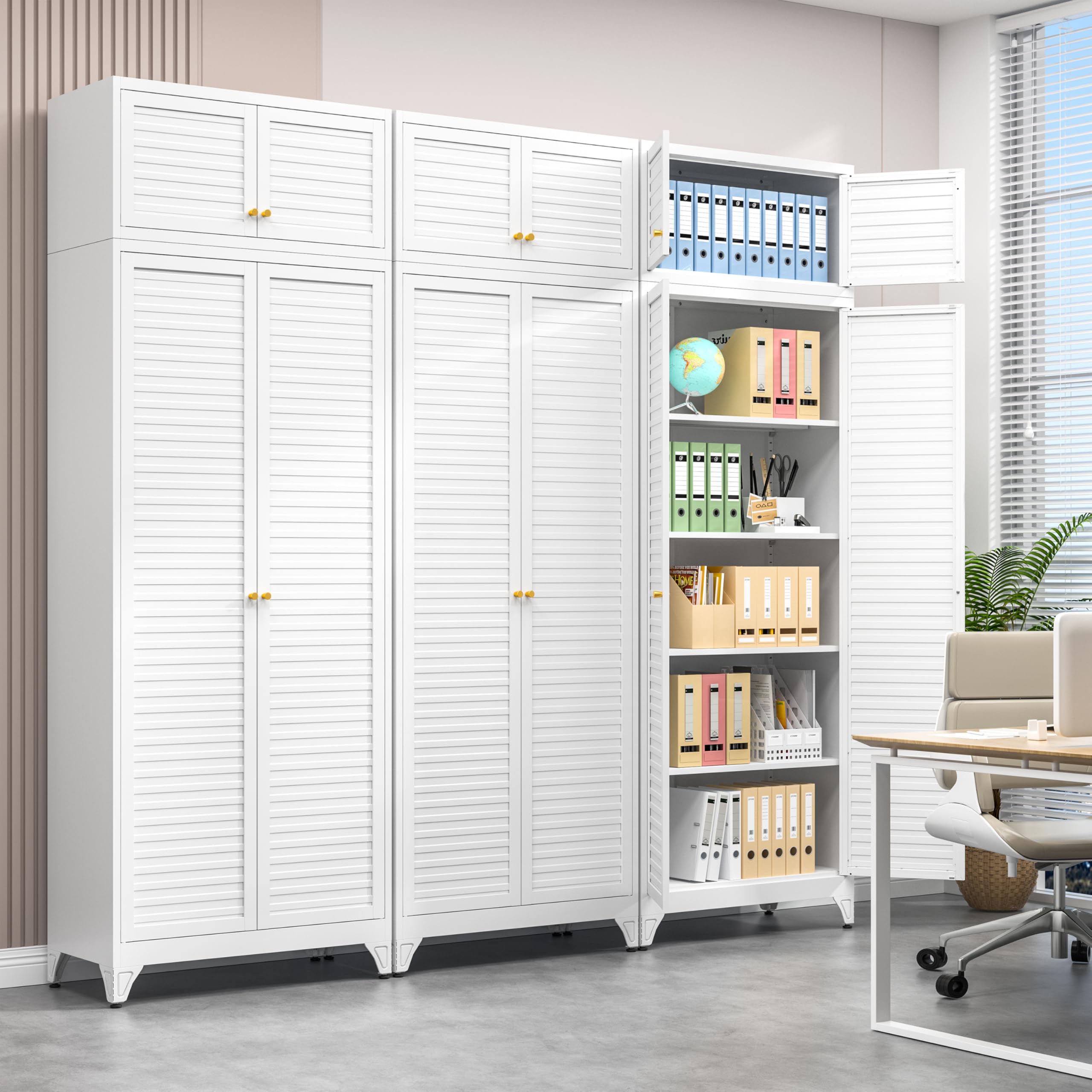 Polup White Kitchen Pantry Cabinet, 71 Inch Tall Metal Storage Cabinet with Doors and Shelves, Pantry Cabinets for Kitchen Storage, Freestanding Cupboard for Living, Dining Room, Assemble Required